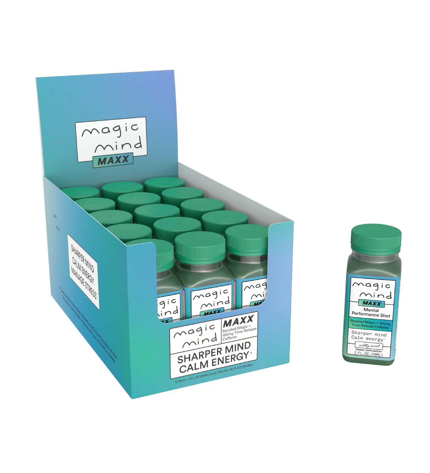 Magic Mind MAXX Energy and Focus Drink Shots - Stress Relieving No Jitters Ashwagandha Vitamin B12 Vitamin C Matcha Green Tea Functional Mushrooms 165mg Caffiene - 2 FL Oz (15 Pack) - Buy Online on GoSupps.com