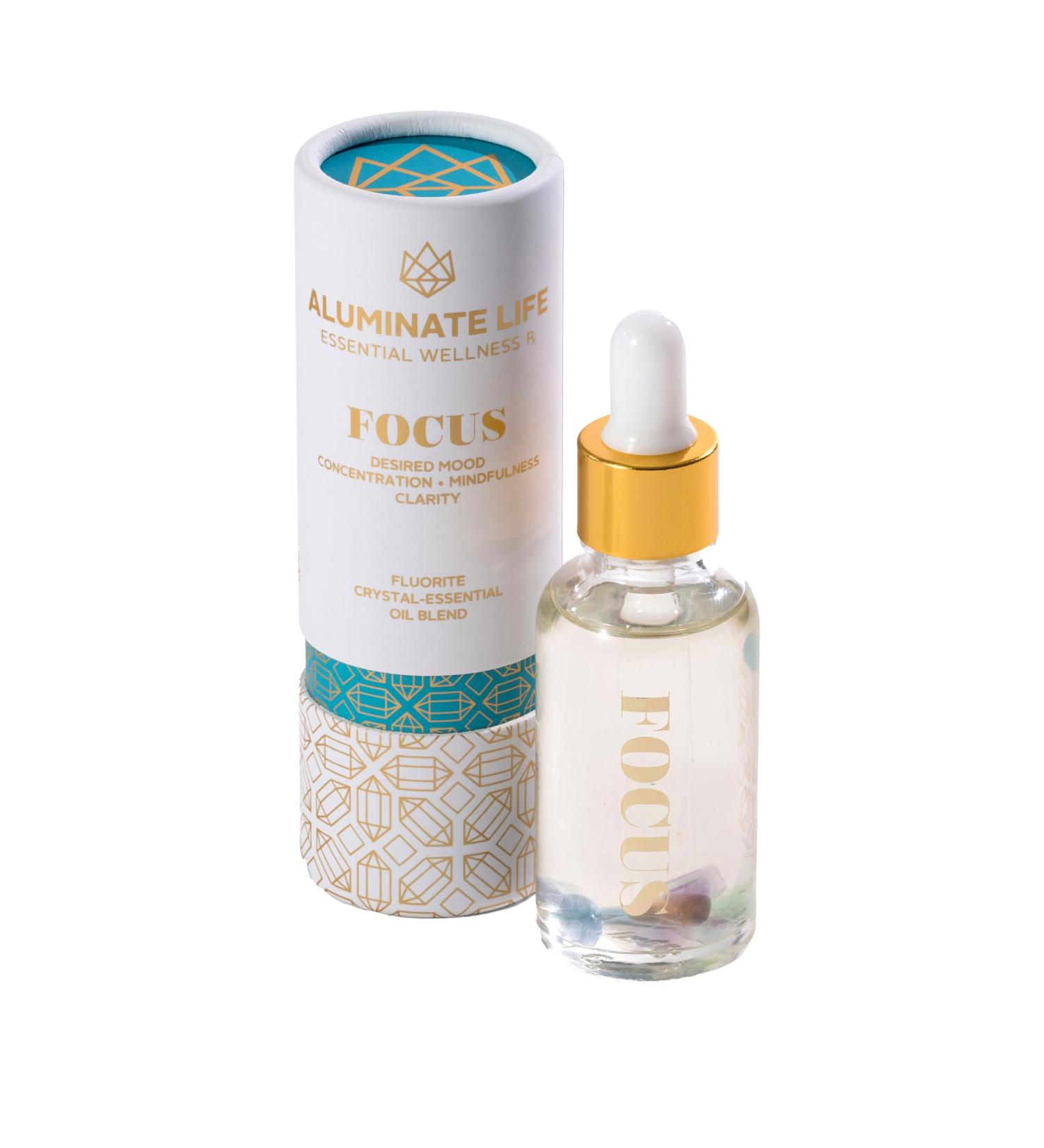 Crystal Infused Essential Oil Vial 1 Oz Focus - Fluorite Crystal Infused - Scents of Orange Ginger Ylang-ylang & Lavender - Aromatherapy Oils Massage Relaxing Stress Relief Focus 1 Fl Oz (Pack of 1)