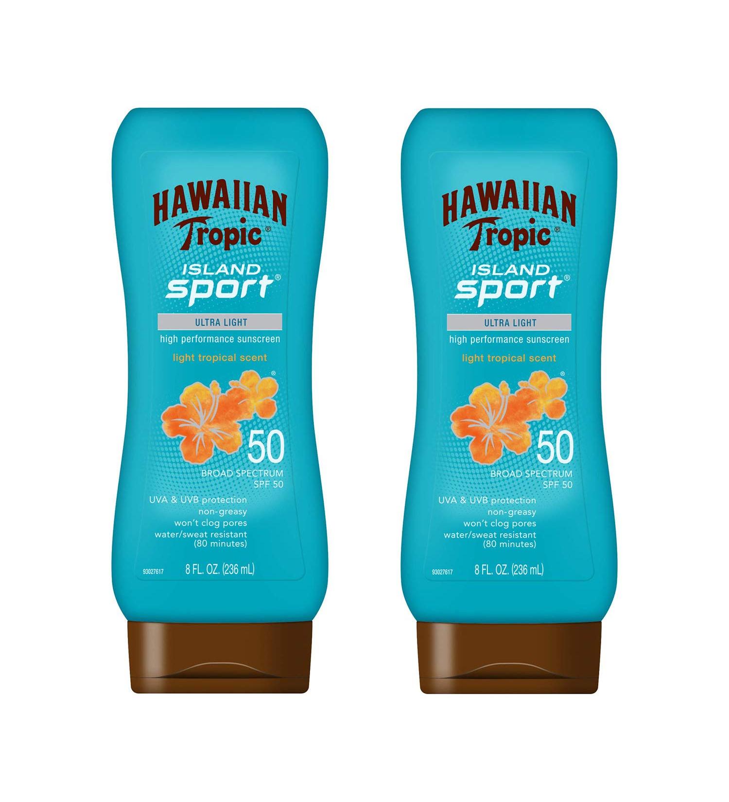 Hawaiian Tropic Island Sport Sunscreen Lotion  Ultra Light  High Performance Protection  SPF 50  8 Ounces