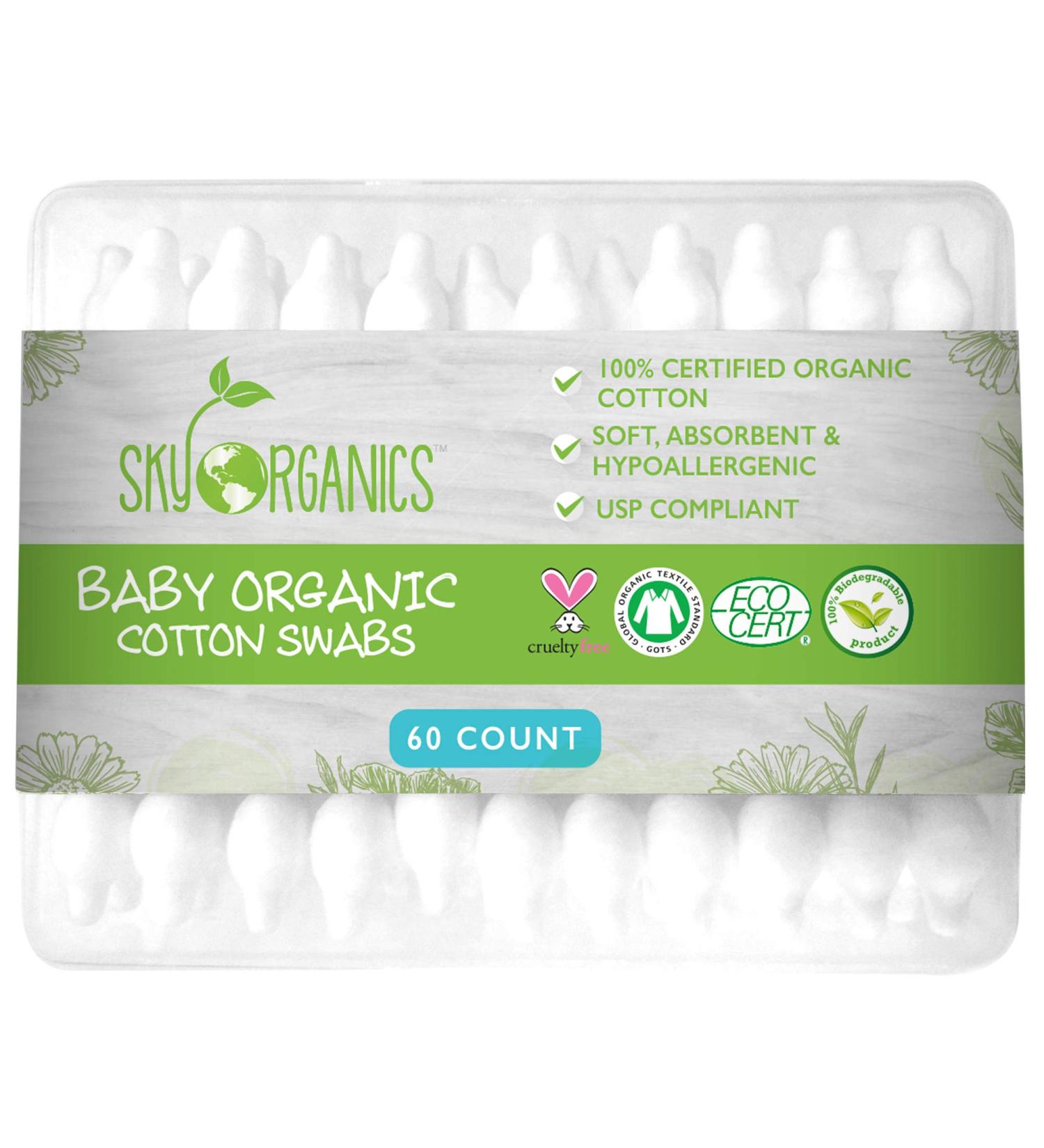 Sky Organics Baby Organic Cotton Swabs - 60 Count | Eco-Friendly & Safe for Babies - Buy Online on GoSupps.com