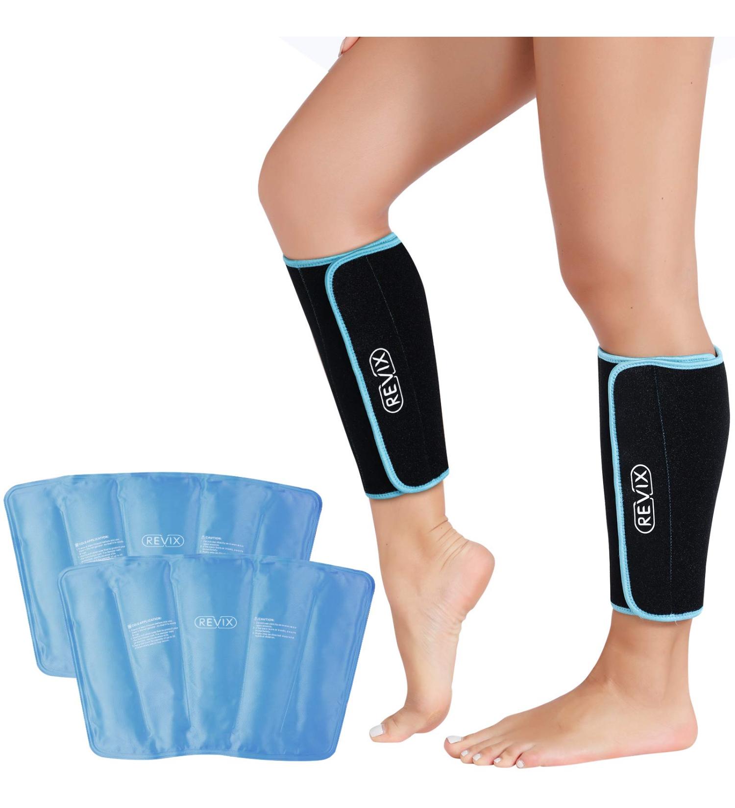 REVIX Calf and Shin Gel Ice Pack - Reusable Cold Therapy Compression Sleeve for Injuries, Swelling, Bruises, Sprains, Shin Splints - Leg Pain Relief Support - Buy Online on GoSupps.com
