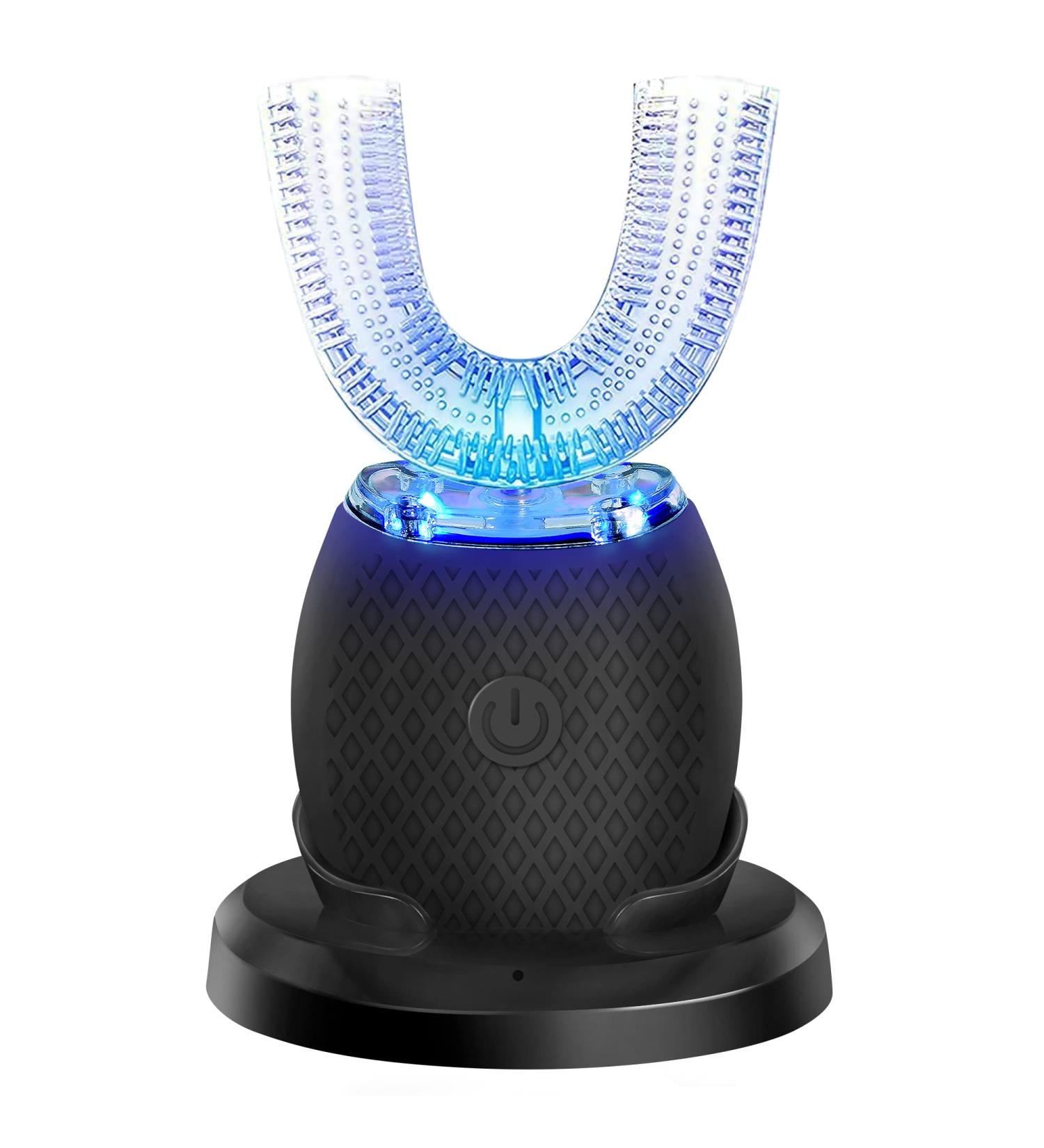 EGGIS Automatic U-Shaped Ultrasonic 360 Toothbrush with Whitening Blue Light - IPX7 Waterproof, Wireless Charging - Black - Buy Online on GoSupps.com
