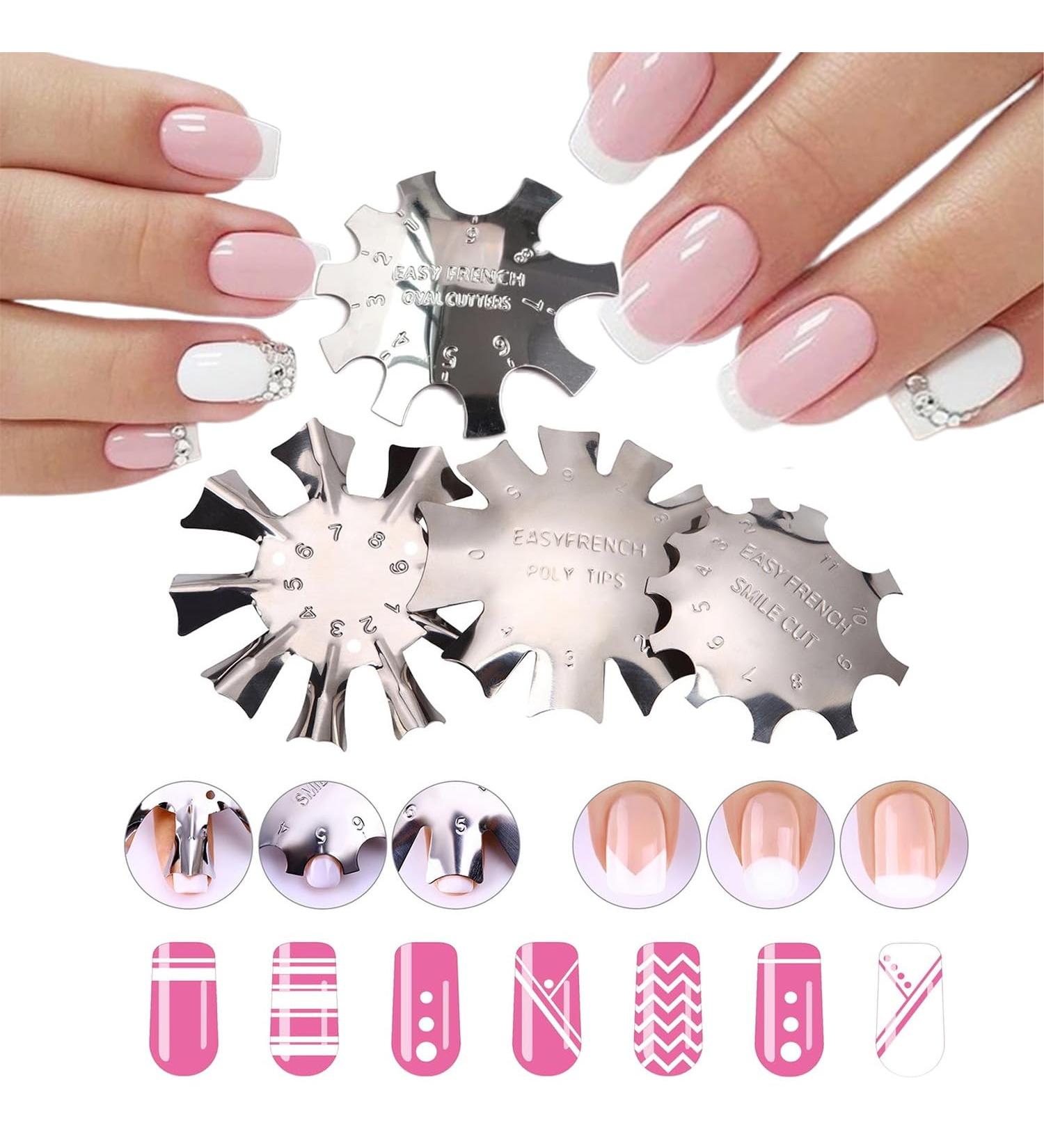 4 Pieces Stainless Steel Rim Trimmer Set - French Smile Line Manicure Tools Nail Stencils & Edge Cutters for Acrylic & Gel Nail Art - DIY Nail Design (Silver) - Buy Online on GoSupps.com