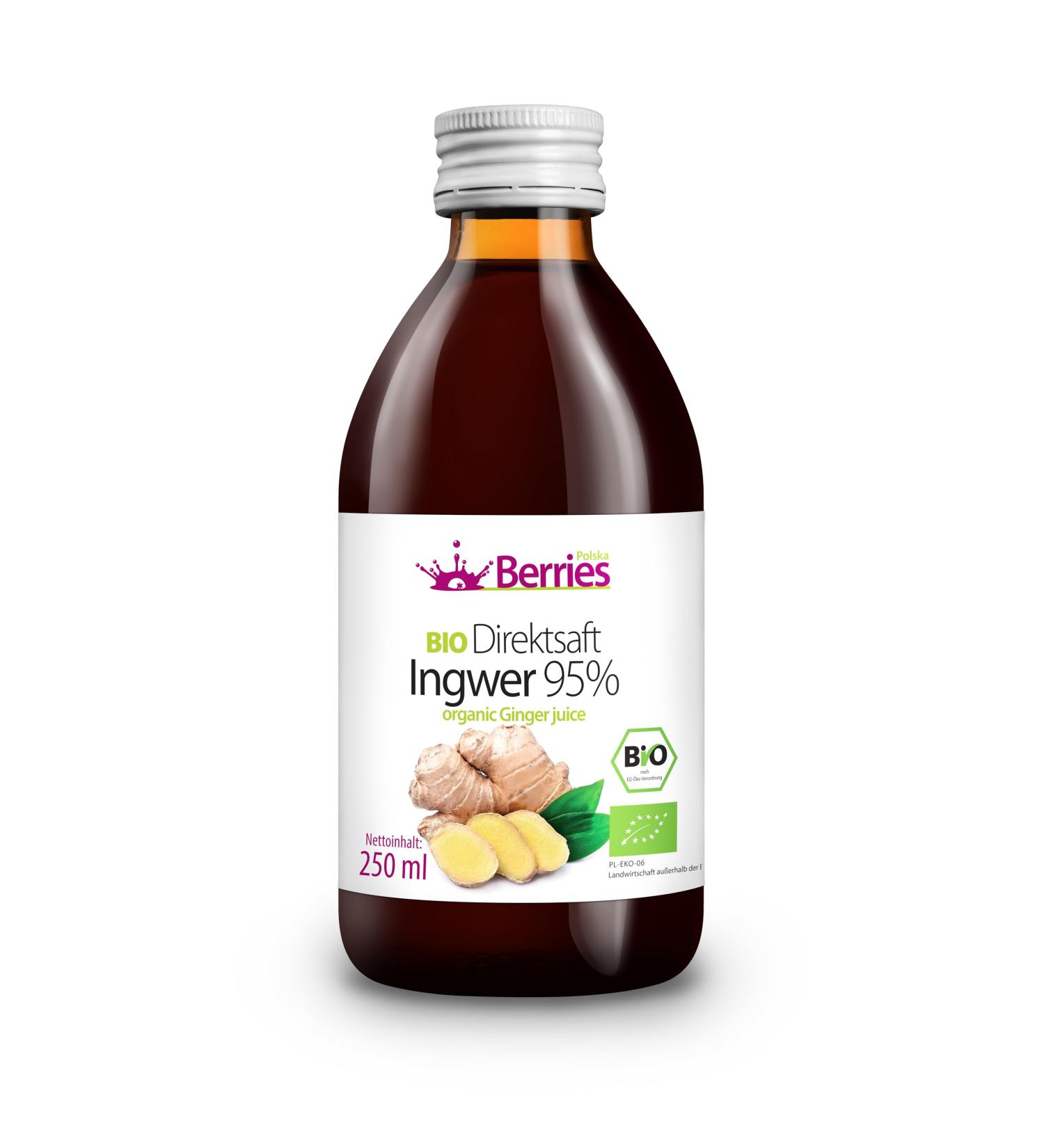 Organic Cold-Pressed Ginger Juice - Polska Berries - 250ml - Vegan Non-GMO No Additives - Buy Online on GoSupps.com