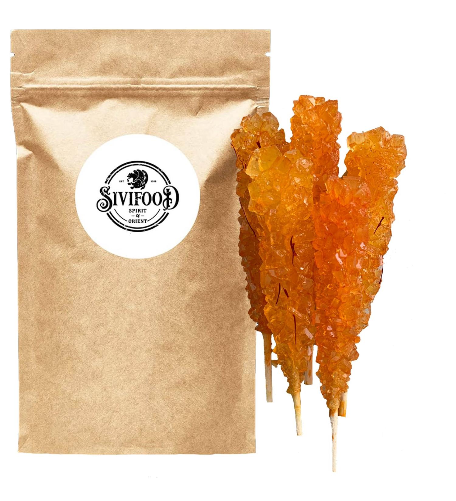 Sivifood Kandiszucker Sticks with Saffron - 10 Golden Kandis on a Stick for Tea & Coffee | Perfect Gift & Decoration for Christmas - Buy Online on GoSupps.com