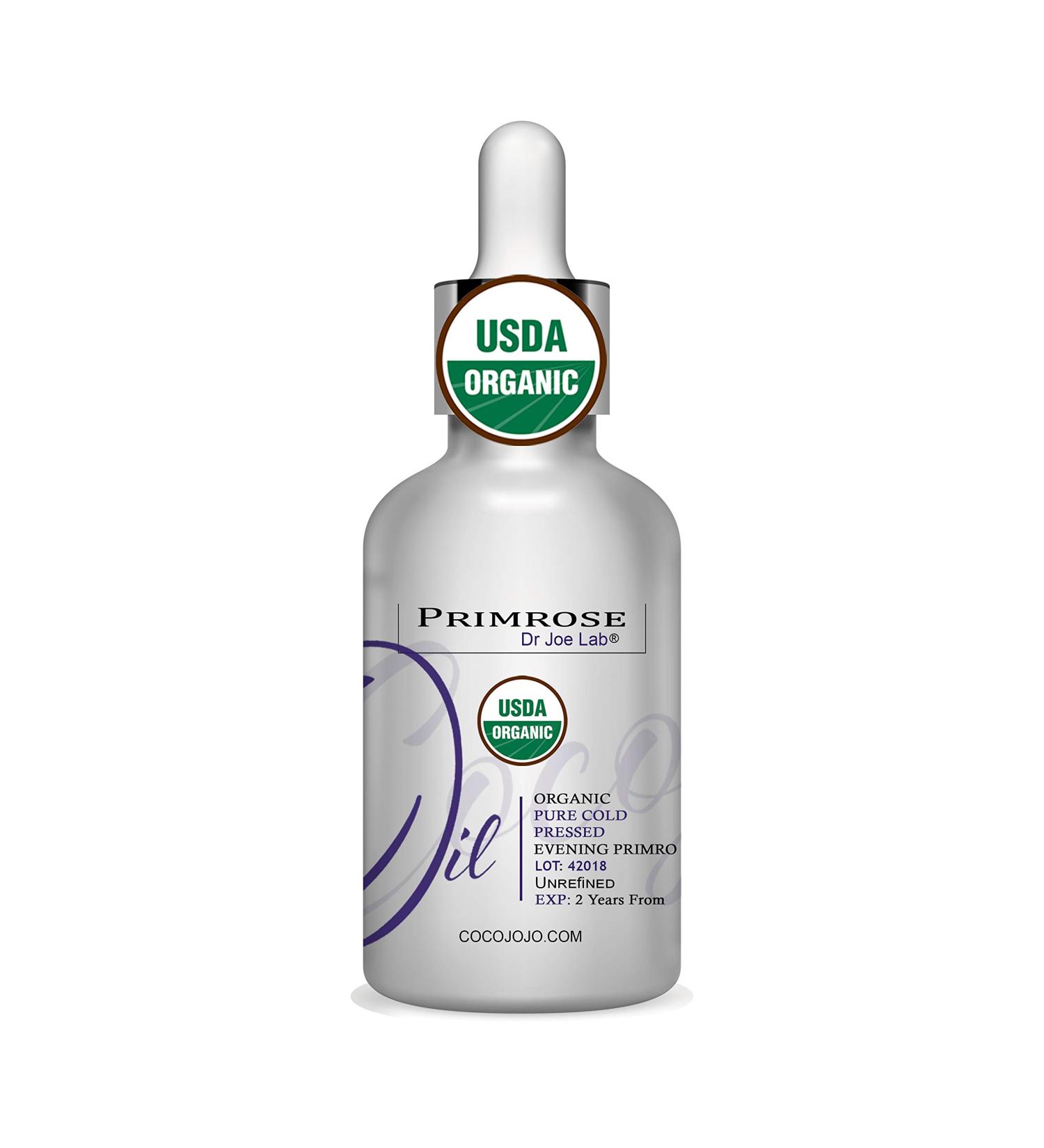 Dr Joe Lab Organic Evening Primrose Oil - USDA Certified - Pure Cold Pressed Virgin Non GMO Vegan Carrier Oil for Skin Hair Nails Face- 1 oz Glass and Dropper - Hydrates & Nourishes - Buy Online on GoSupps.com