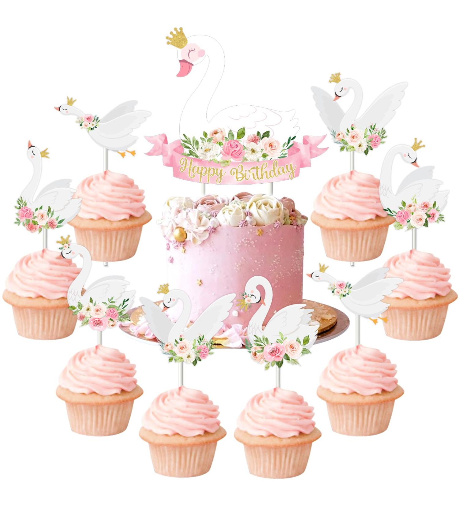 Swan Birthday Party Decorations Swan Birthday Cake Topper 12Pcs Swan Cupcake Topper Swan Themed Party Supplies - Buy Online on GoSupps.com