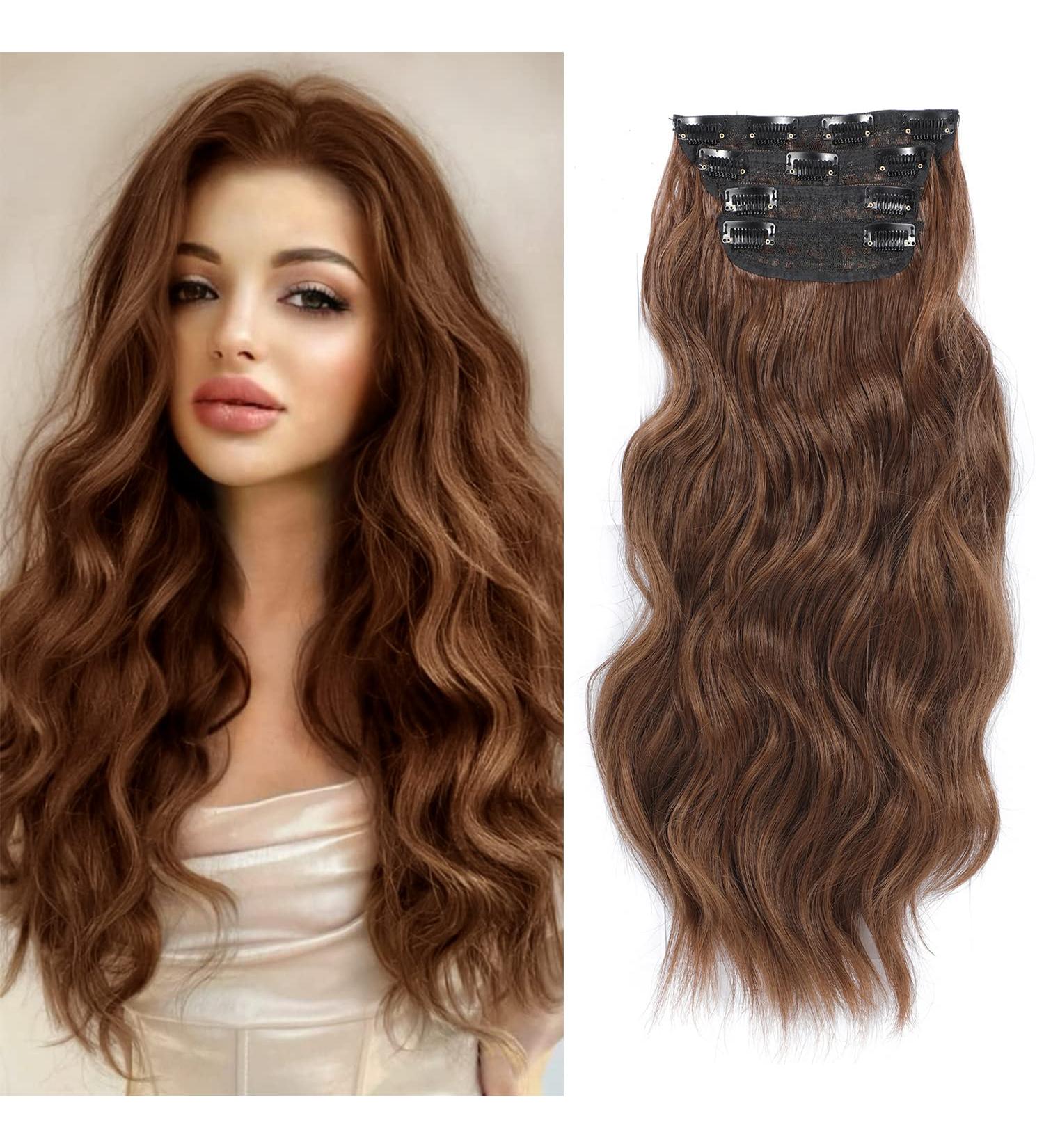Hair Extensions Clip in 4PCS Auburn Brown 20 Inch Long Wavy Full Head Synthetic Hair Pieces - Buy Online on GoSupps.com