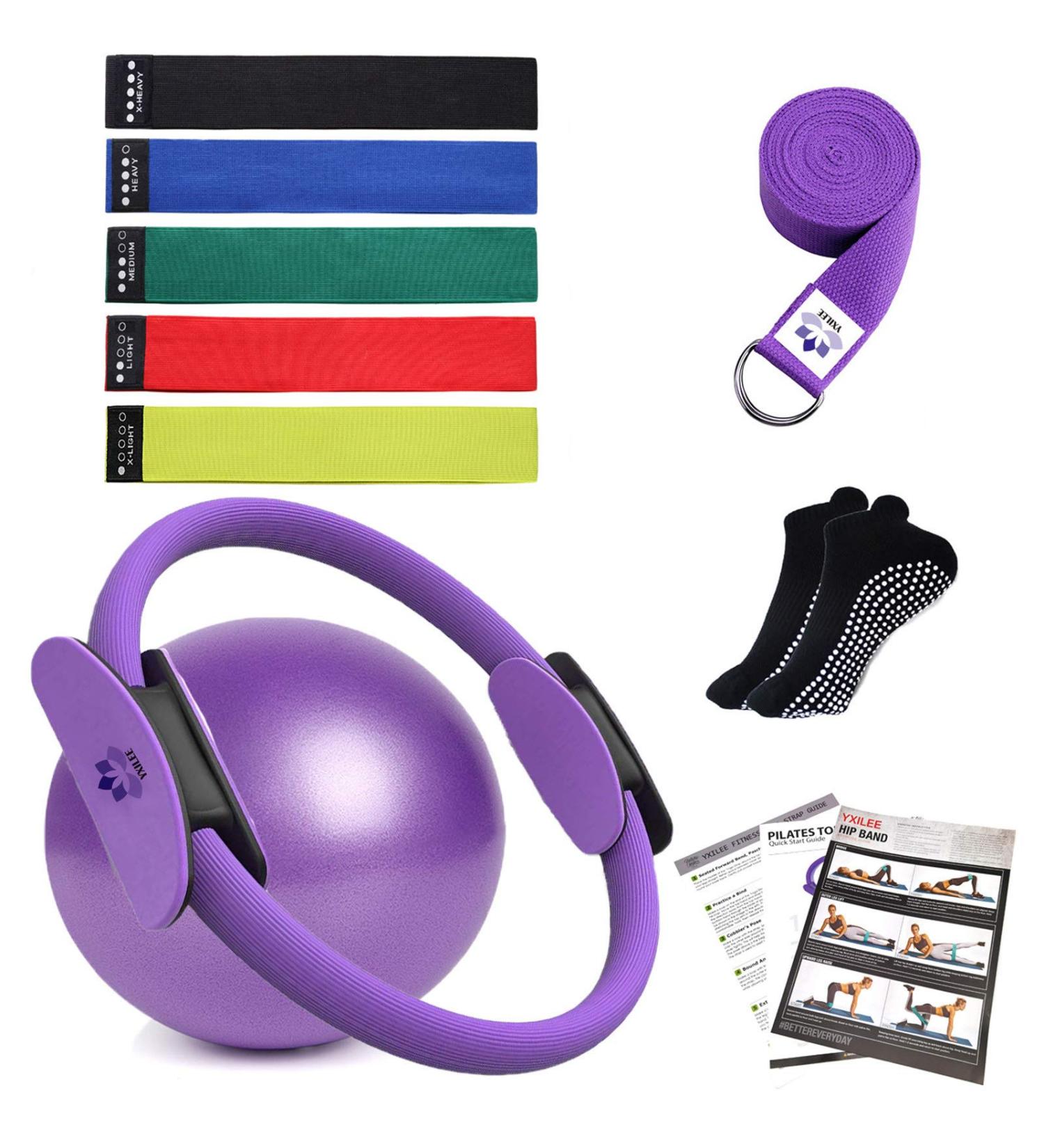 YXILEE Pilates Ring Circle Set - Home Workout Equipment for Women - Booty Bands, Mini Exercise Ball for Legs and Thighs - Purple - Buy Online on GoSupps.com