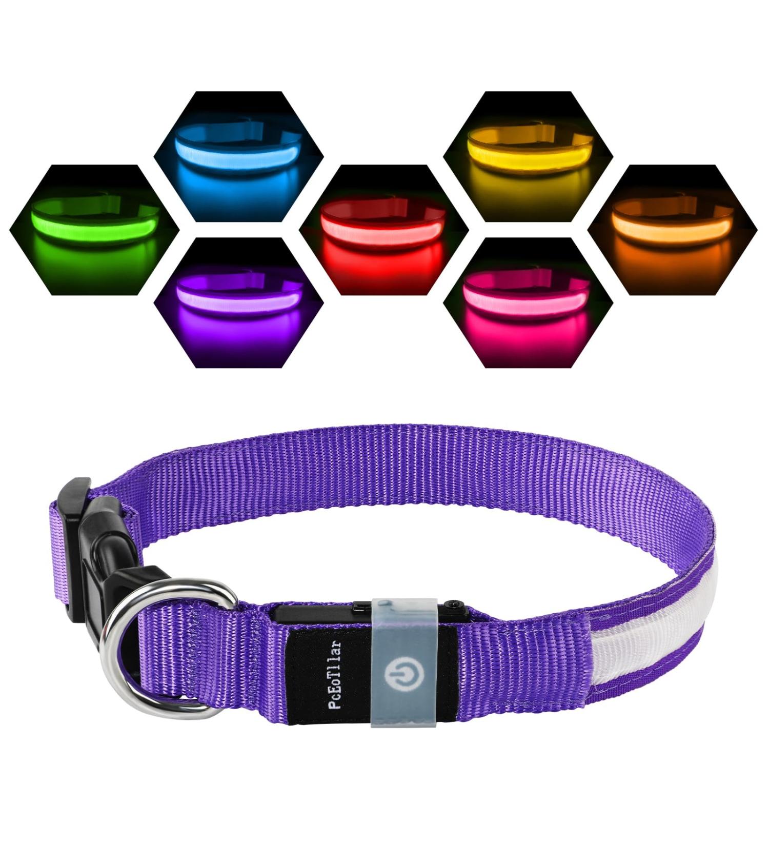Buy LED Waterproof Dog Collar - Luminous USB-C Adjustable Light for Small & Medium Dogs - 7 Colors Flashing - Purple (38-50cm) - Buy Online on GoSupps.com