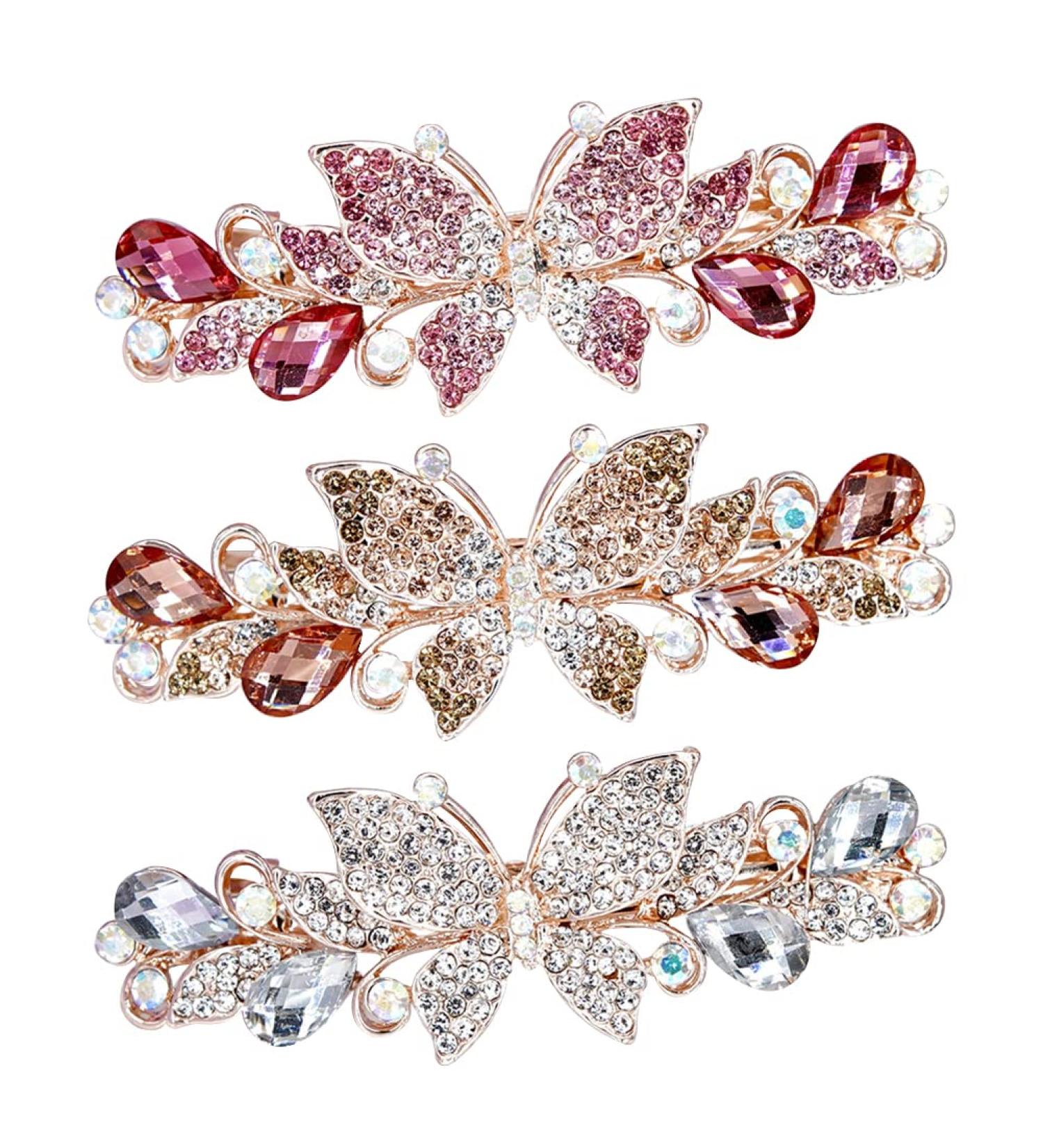 Vintage Butterfly Hair Clips for Women - 3pcs Elegant Crystal Headdress - Fashionable Accessories for Thick & Thin Hair - Wedding Hair Styling - Buy Online on GoSupps.com