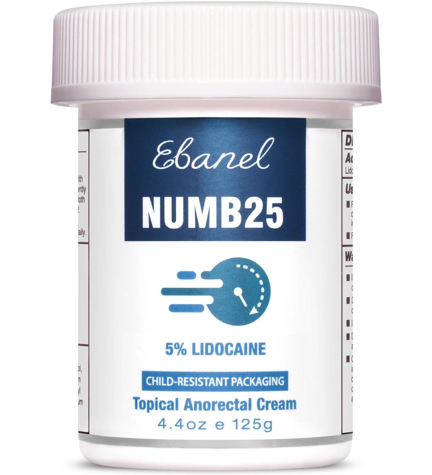 Ebanel 5% Lidocaine Numbing Cream 4.4oz | Maximum Strength Topical Anesthetic Pain Relief for Hemorrhoid Treatment | Infused with Aloe Vera and Vitamin E - Buy Online on GoSupps.com
