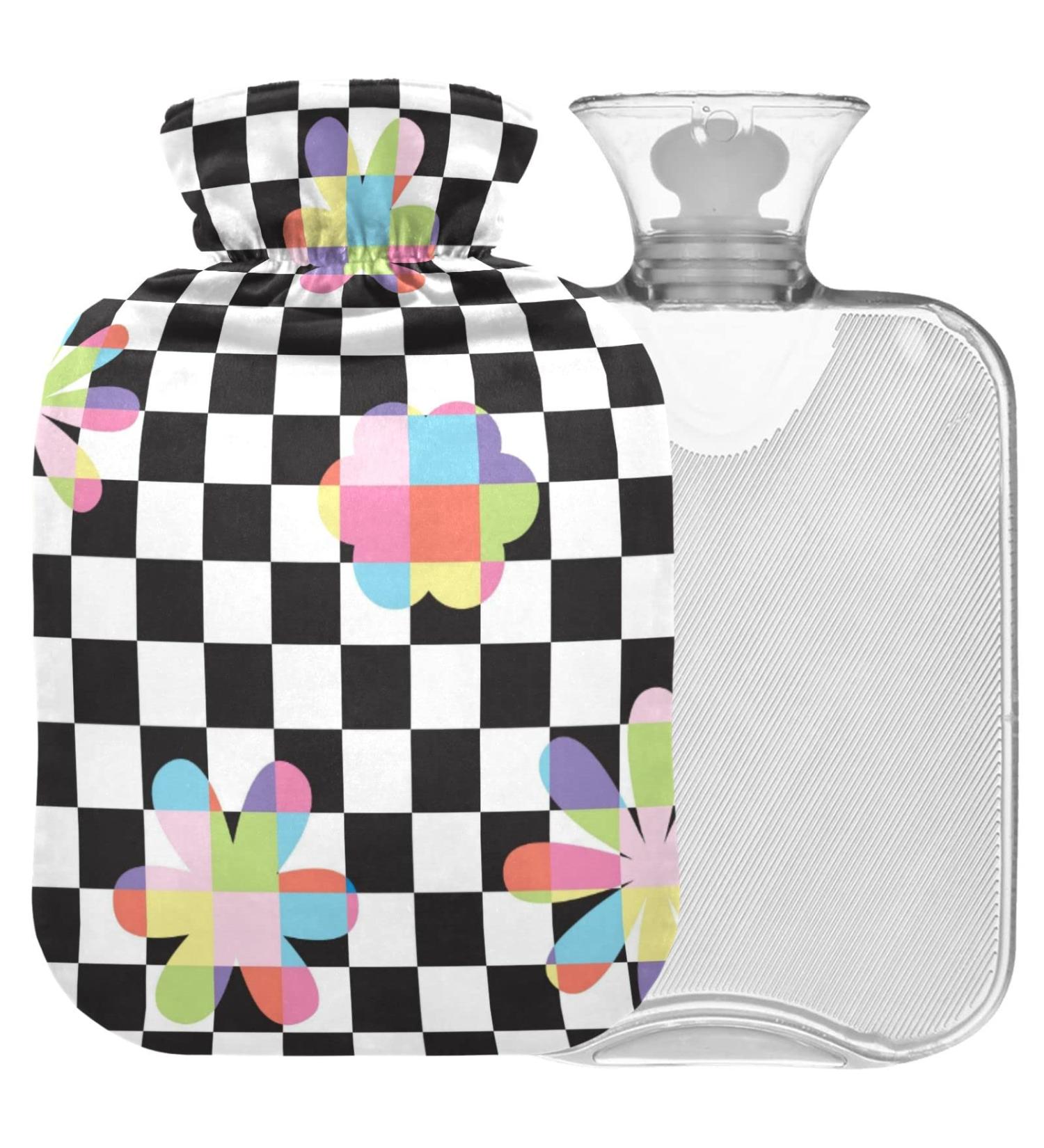 NAANLE Black & White Plaid Hot Water Bottle with Cover - 2L Heat Therapy for Back Pain Relief Hand/Foot Warmer & Neck Comfort - Buy Online on GoSupps.com