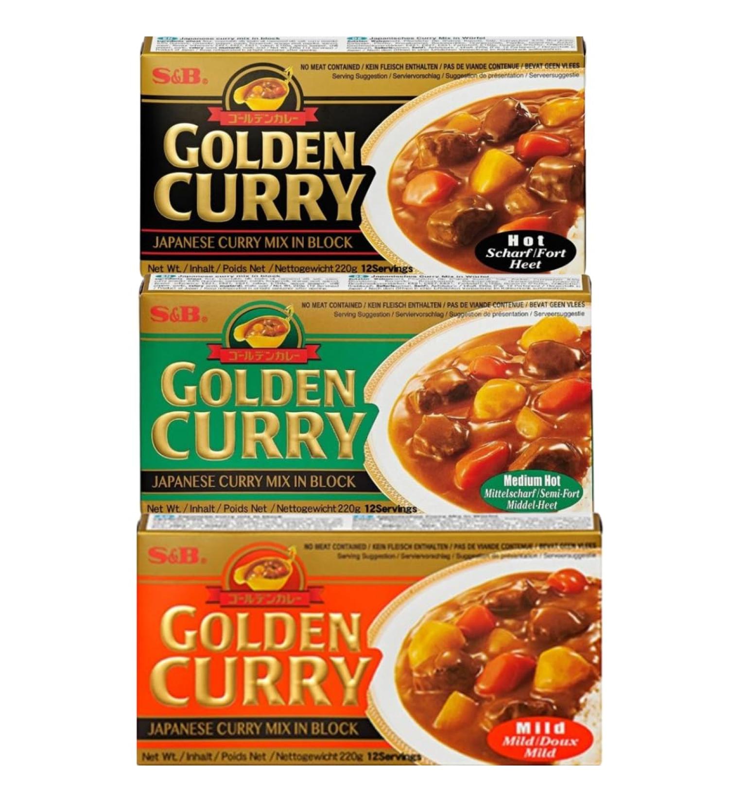 3x220g S&B Golden Curry Mix - Authentic Japanese Vegetarian Curry - Mild Medium Hot & Heartforcards Shipping Protection - Buy Online - Buy Online on GoSupps.com