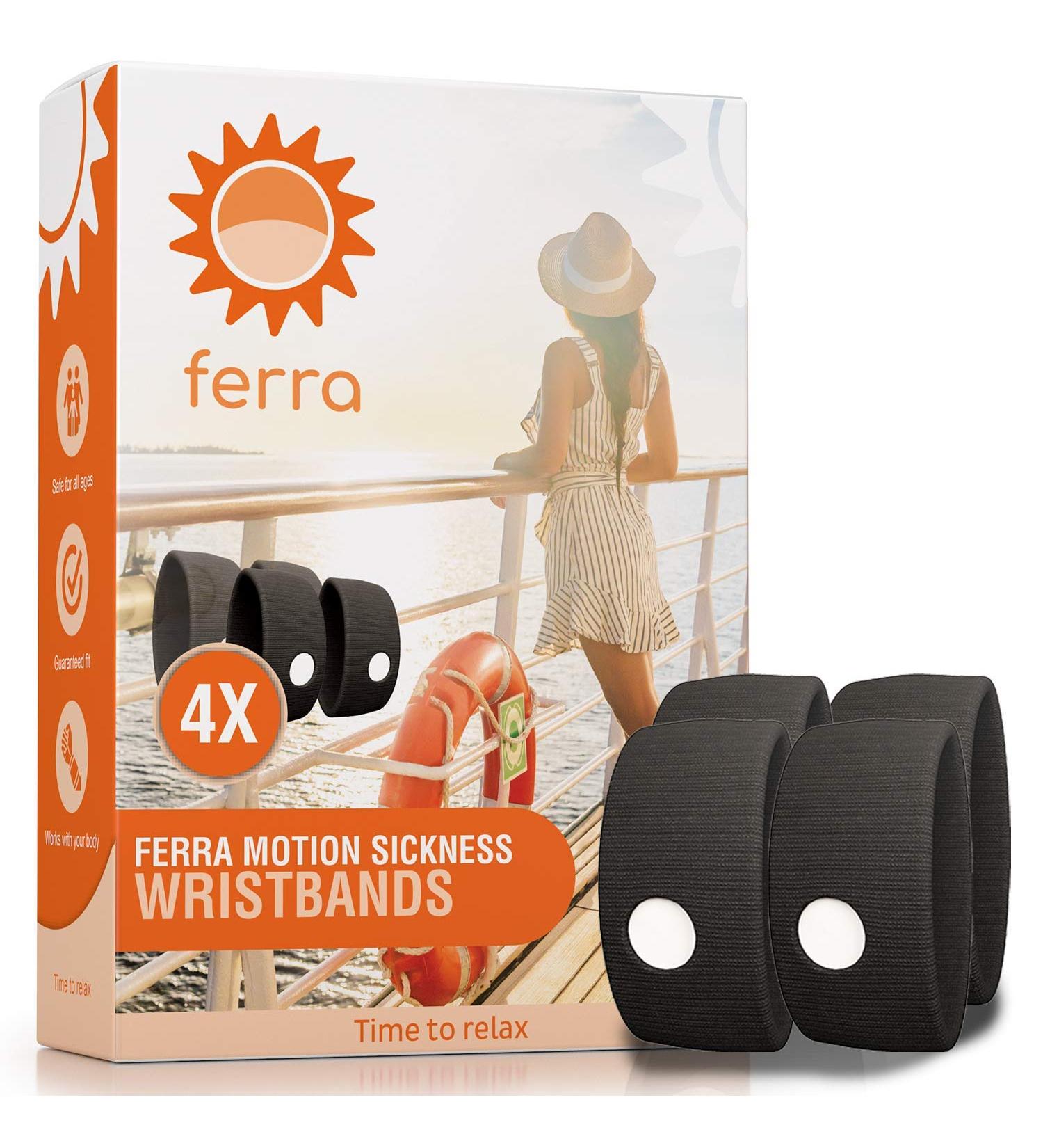 Ferra Motion Sickness Wristbands - Natural Acupressure Bands for Sea Sickness Morning Sickness & Nausea Relief | 2 Pairs for Vacation & Cruise Essentials - Buy Online on GoSupps.com