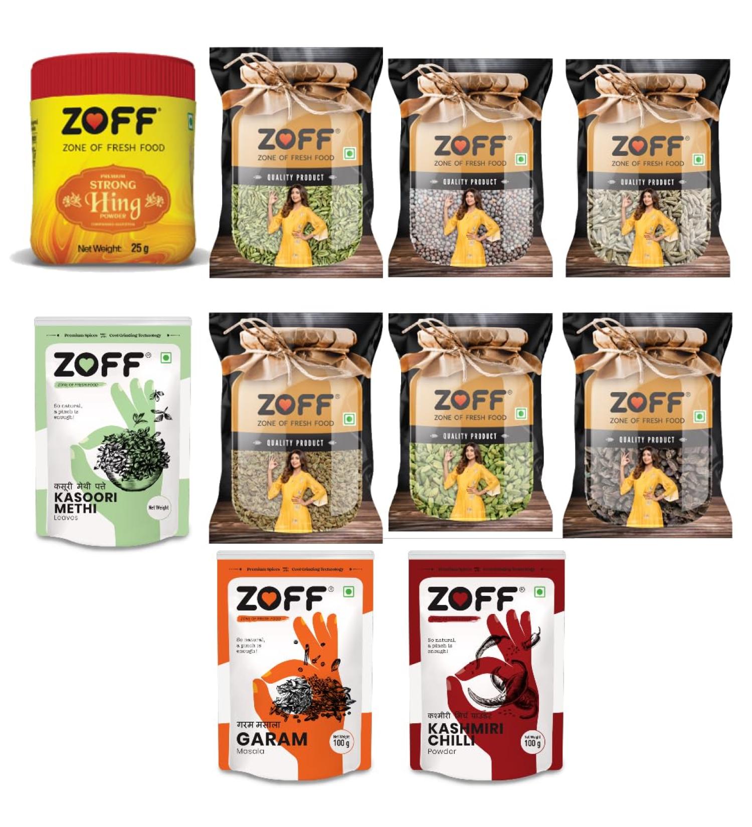 Zoff All Natural Spice kit | Set of 10 Authentic Indian Spices Essential for Every Kitchen | Premium Quality Ingredients for Flavorful Cooking - Buy Online on GoSupps.com
