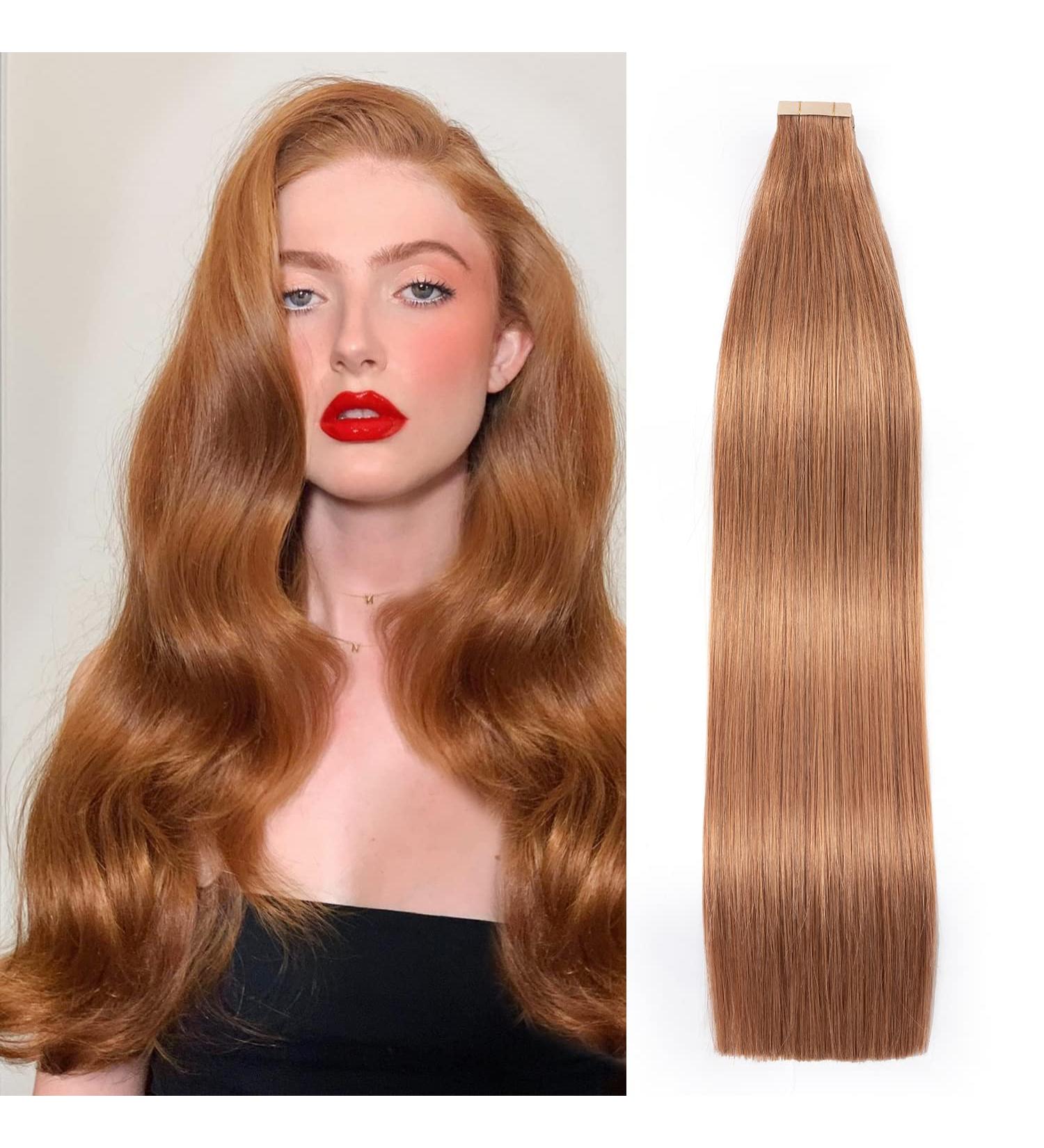 Hotlulana 22 Auburn Ginger Tape Extensions | 100% Natural Real Human Hair | 20 Pack Skin Weft #30 - Buy Online on GoSupps.com