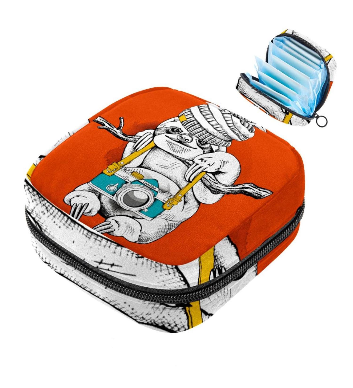 Orange Sloth Storage Bag for Women | Large Menstrual Cup & Bandage Organizer | Multi-Colored 4.7x6.6 Zipper Pouch for Tampons & Period Inserts - Buy Online on GoSupps.com
