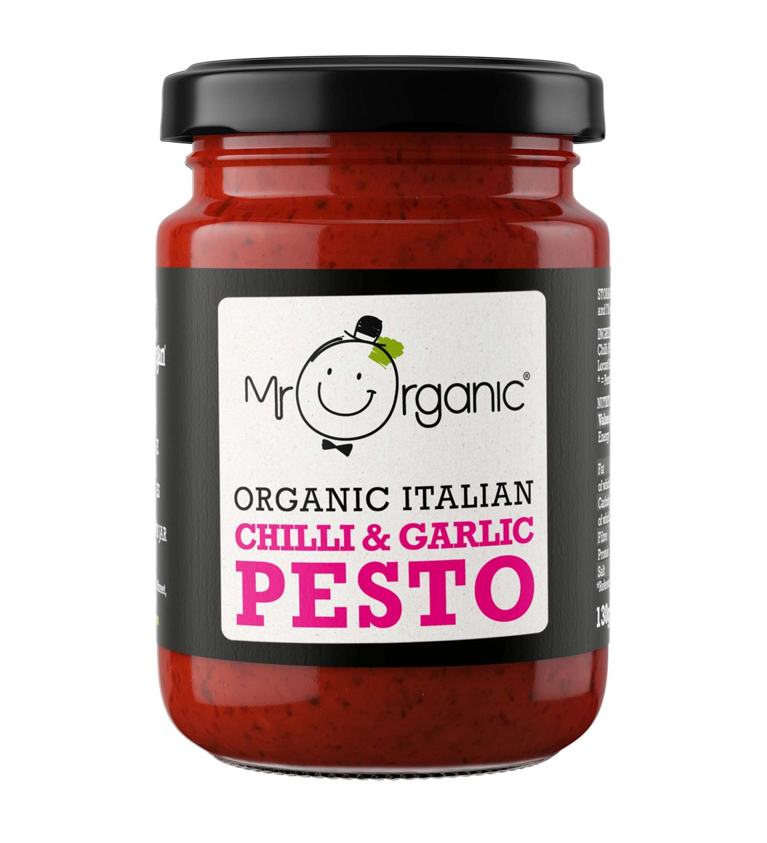Mr Organic Vegan Chilli and Garlic Pesto 130g - Spicy and Savory Plant-Based Sauce - Buy Online on GoSupps.com