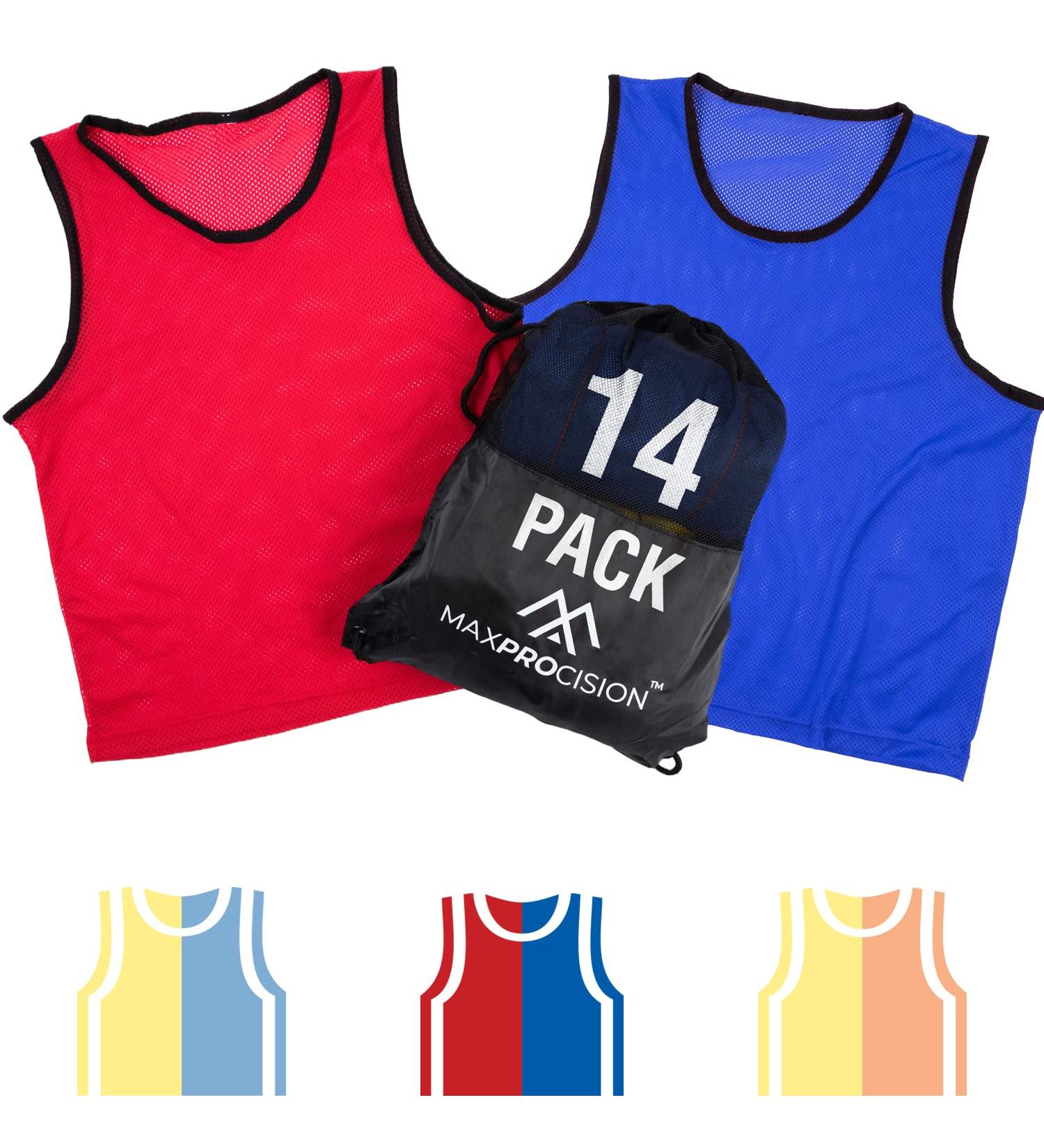 MaxProcision Bulk 14 Pack Blue and Red - Breathable Mesh Team Pinnies for Big Kids & Youth - Great for Basketball Jerseys Soccer Practice Football Pennies & Sports Teams Soccer Scrimmage Youth (14 Pack) Single Side (7 Blue/7 Red) - Buy Online on GoSupps.com