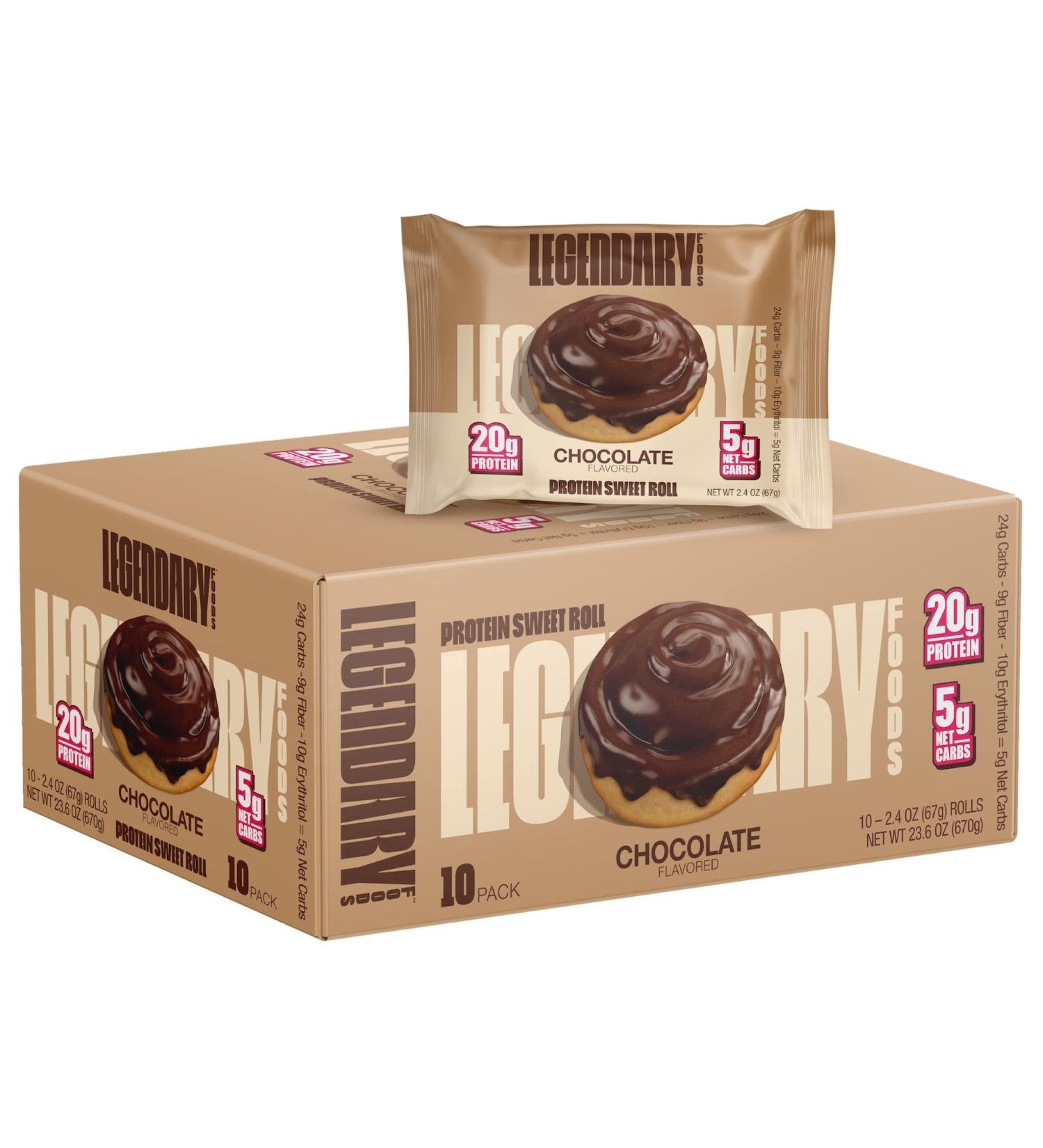 Legendary Foods High Protein Chocolate Sweet Roll | 20g Pure Protein Bar Alternative | Low Carb, Low Sugar, Gluten Free | Keto Breakfast Snacks | Healthy Chocolate Flavored Rolls (10-pack) - Buy Online on GoSupps.com
