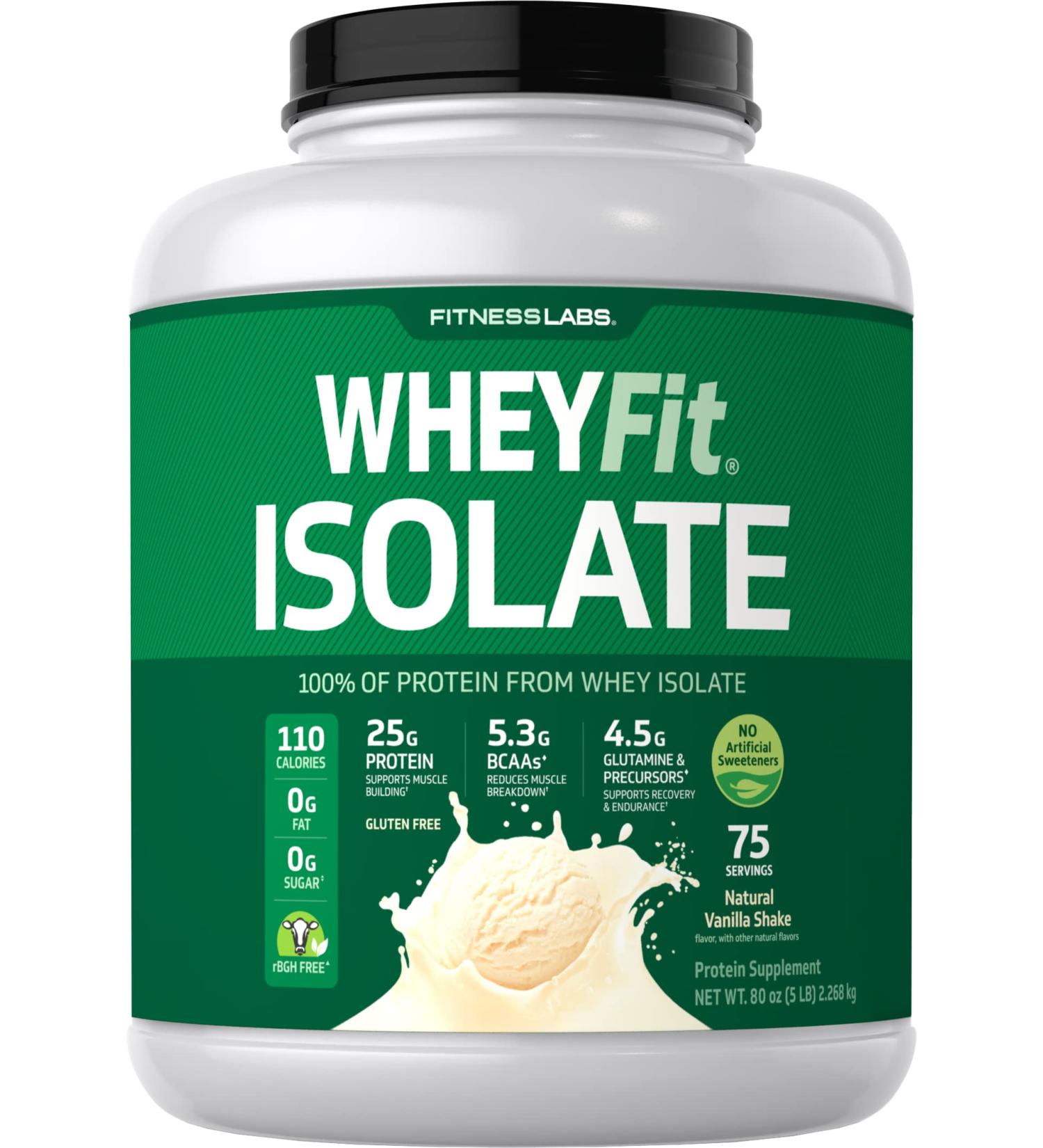 Fitness Labs Whey Protein Isolate Powder | 5 lb | 25g Protein | WheyFit | Vanilla Flavor | Non-GMO Gluten Free 5 Pound Natural Vanilla