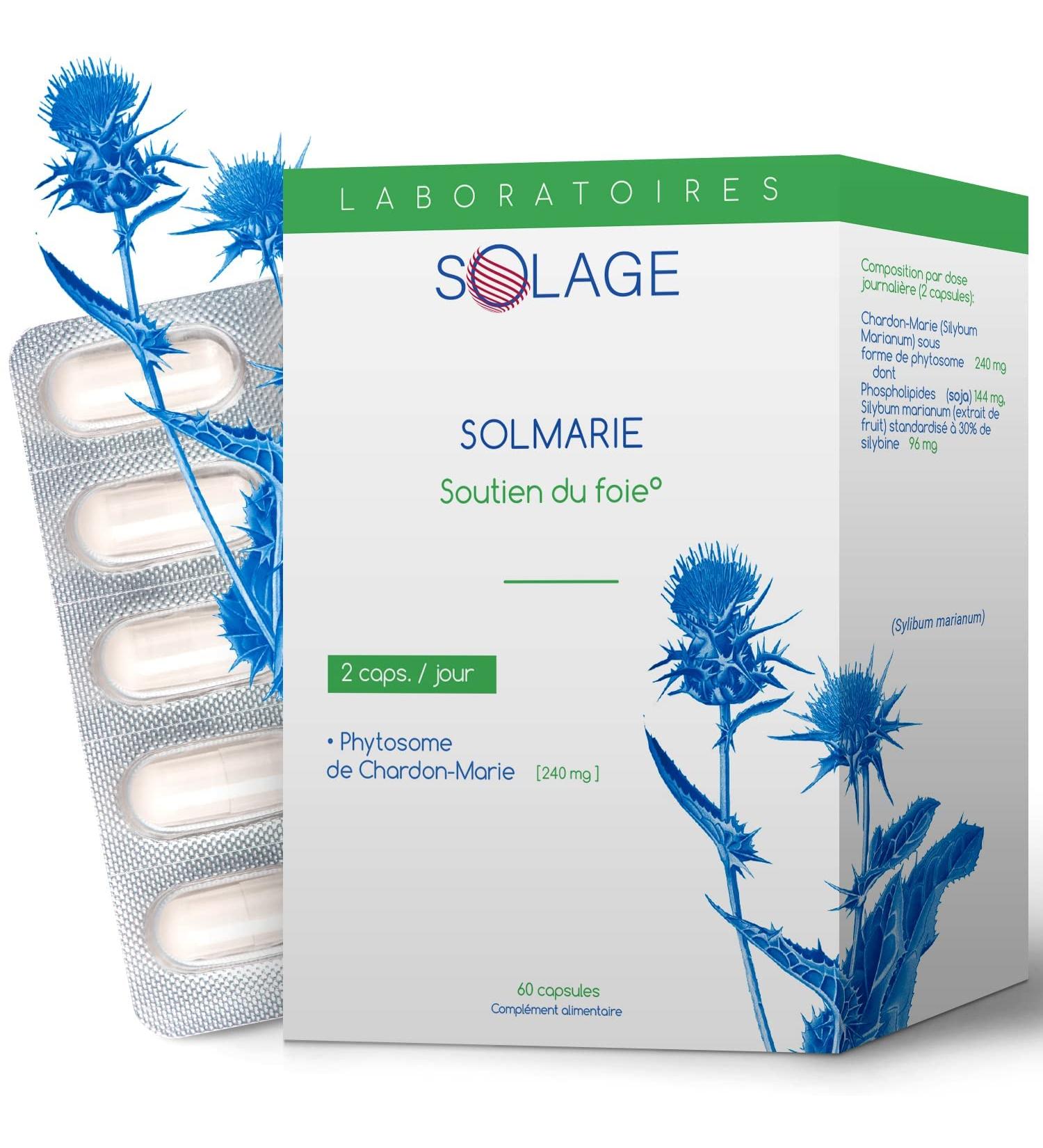 Solmarie Milk Thistle 100% Silybin High Purity Absorption 5 Times Greater than Silymarin via Study Liver Detox and Digestion 60 Capsules Milk Thistle by the French SOLAGE Laboratory - Buy Online on GoSupps.com