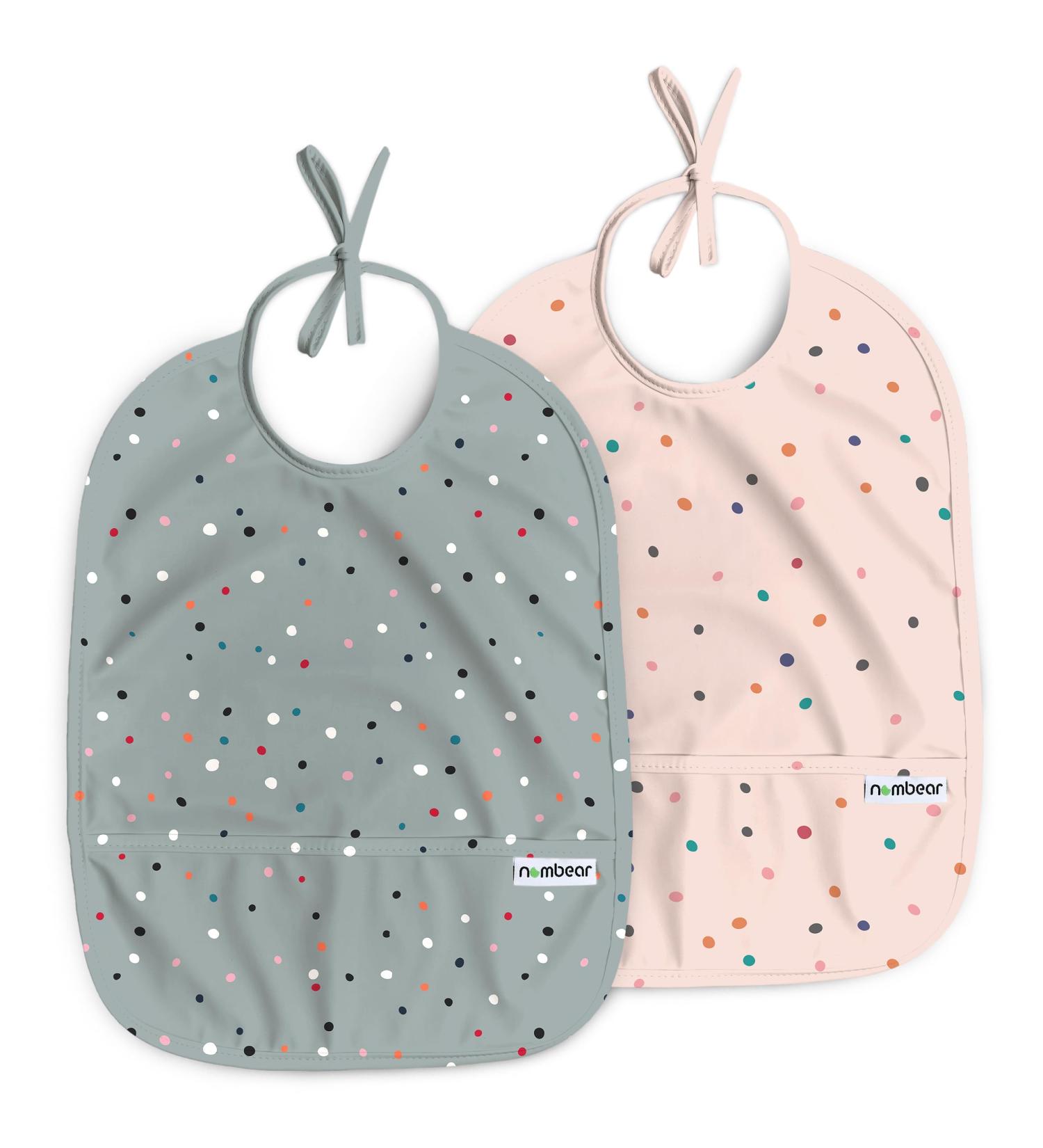 Nombear Sleek Waterproof Baby Bibs (6-12 Months) - 2-Pack Pink & Green Washable Sleeveless Bibs for Managed Weaning & Baby Meals - Buy Online on GoSupps.com