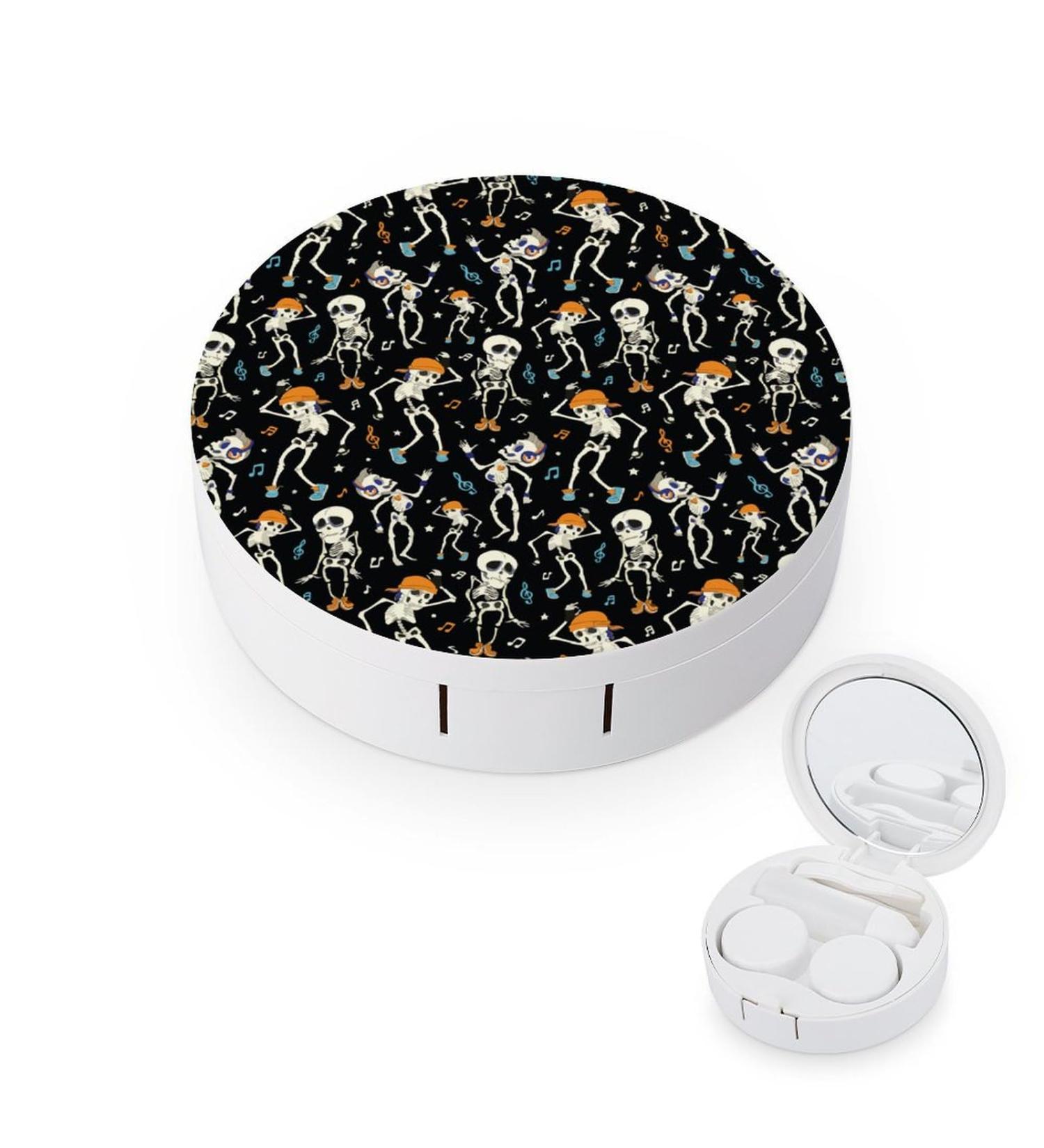 Shop Cute Skull Music Contact Lens Case - Portable Round Storage Kit with Mirror for Travel & Daily Use - Buy Online on GoSupps.com