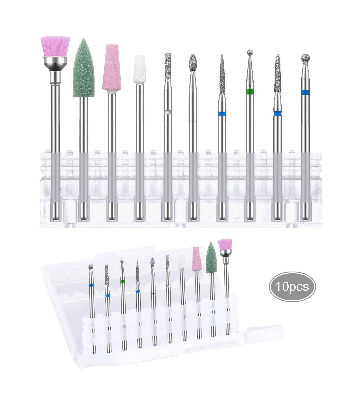 10 Professional Diamond Nail Bits Set | Tungsten Steel Cuticle Remover & Manicure Tools for Perfect Nail Care - Buy Online on GoSupps.com