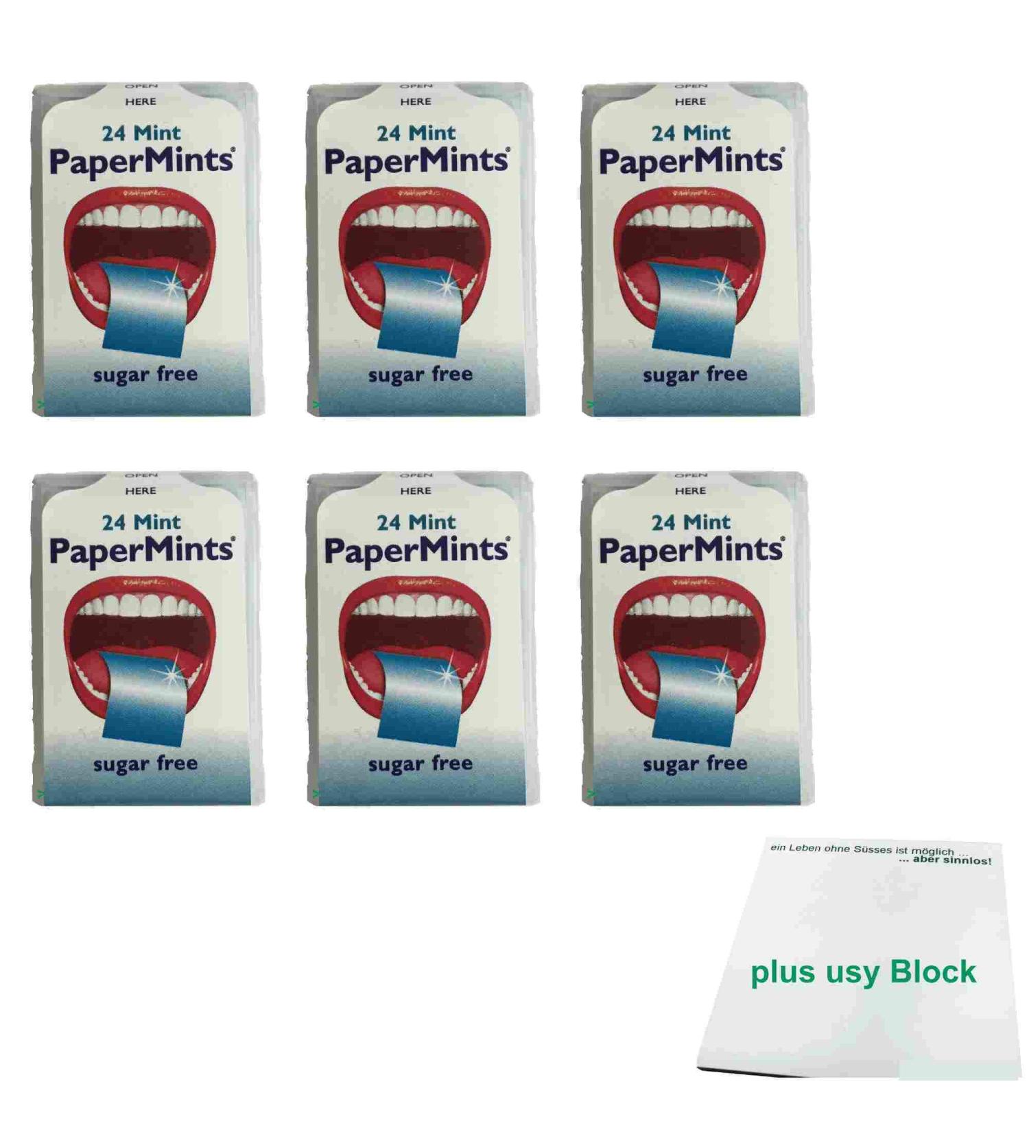 PaperMints Cool Mint Strips Fresh Breath Sugarfree 6-pack (6x24 pieces mint leaves) + usy block