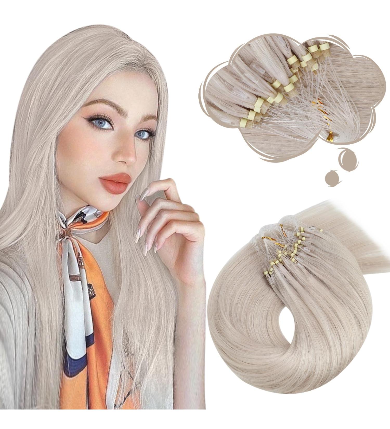 Moresoo Real Hair Extensions - 45cm Blonde Microring #60A - 50 Strands Cold Fusion Loop Extensions - Buy Online on GoSupps.com