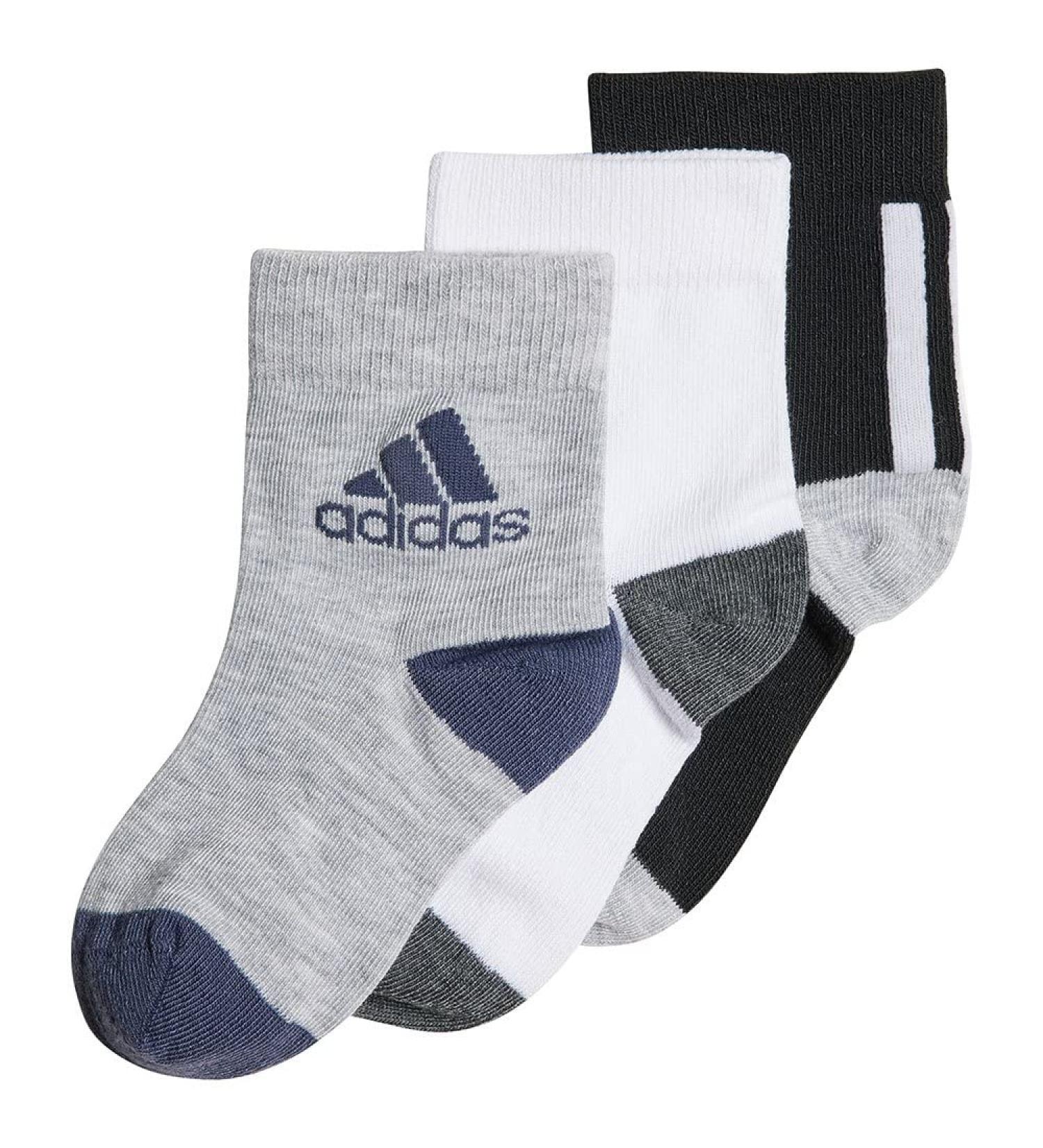 Adidas Unisex Children's Socks - 3 Pairs Black/White/Mediu Grey Heather - Comfortable & Stylish Footwear for Kids - International Shipping Available - Buy Online on GoSupps.com