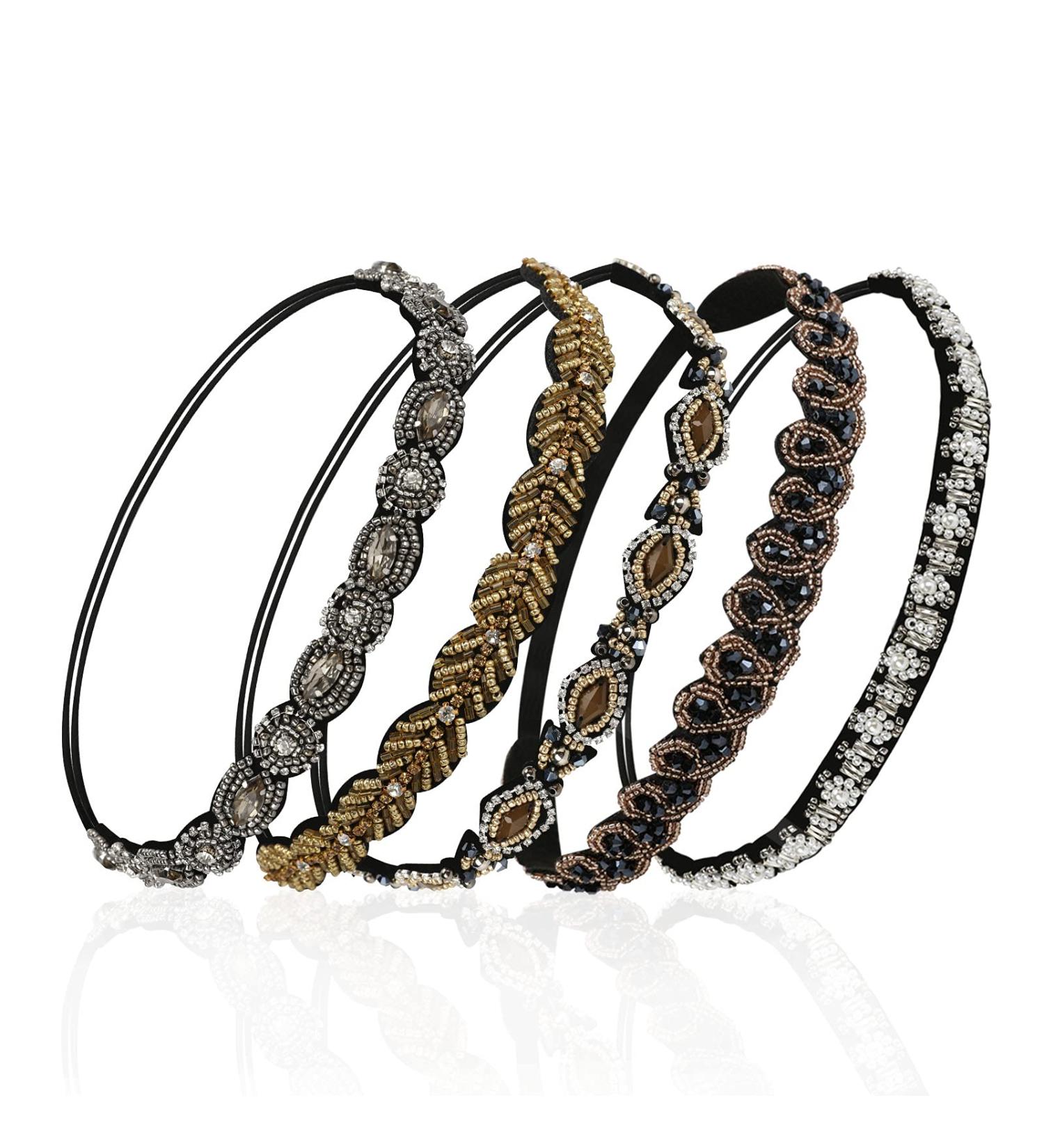 5Pcs Rhinestone Elastic Headbands Set for Women - Handmade Crystal Beaded Hair Accessories - Buy Online on GoSupps.com