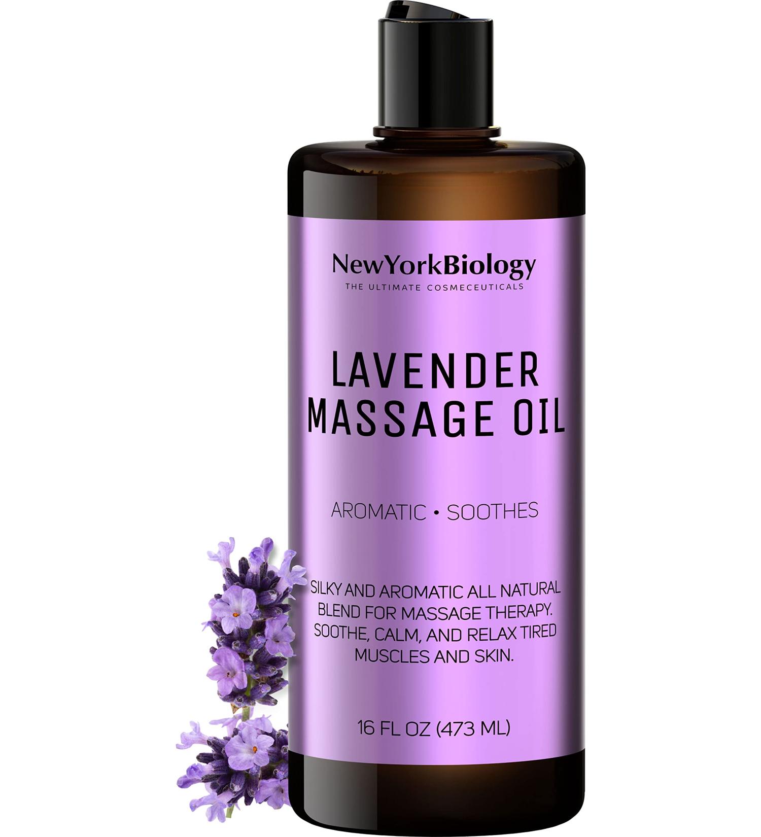 Lavender Massage Oil 16 Fl. oz - 100% Natural Sensual Body Oil for Muscle Relaxation - Deep Tissue Therapy by New York Biology - Buy Online on GoSupps.com