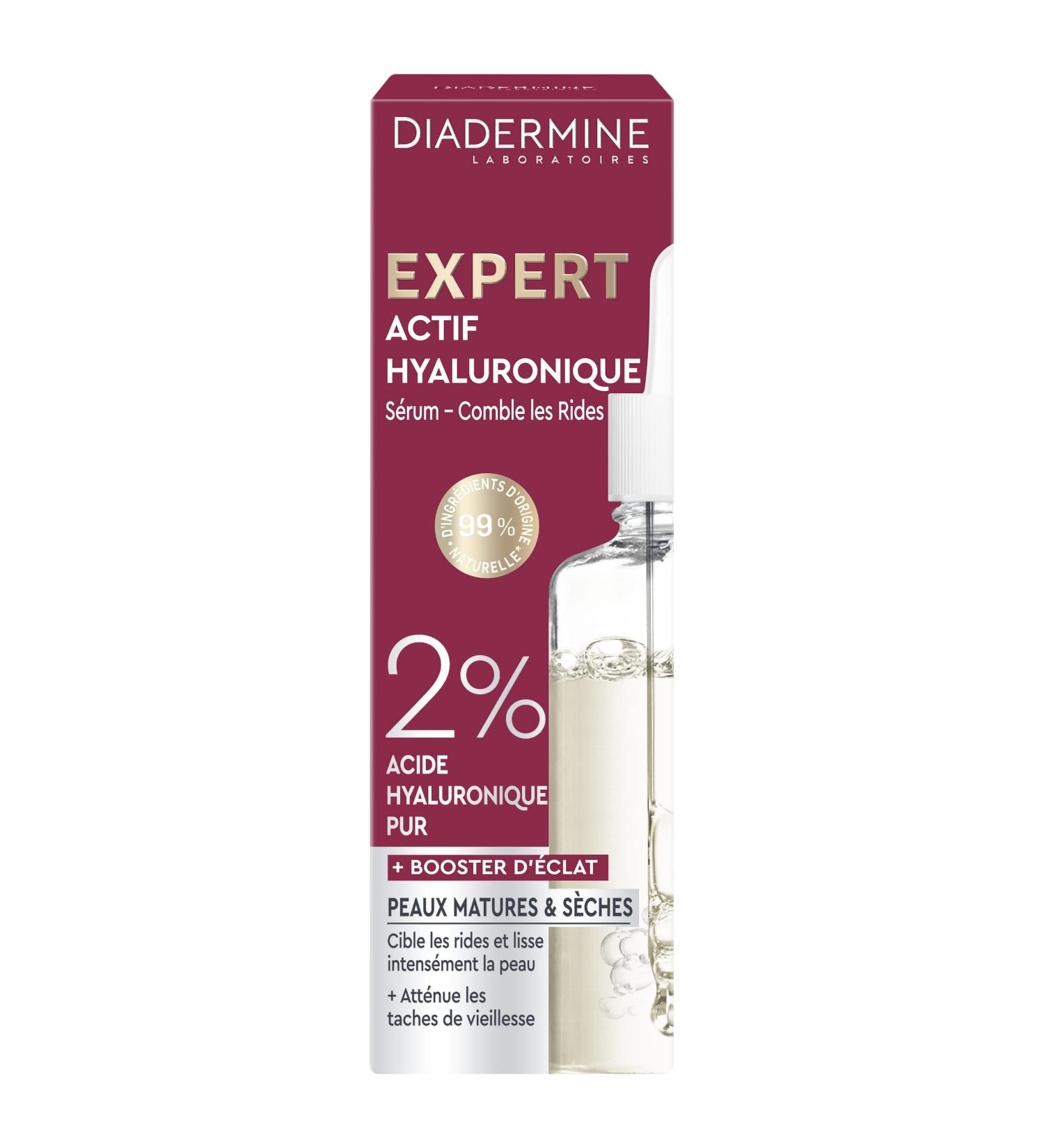Diadermine Expert Wrinkle Serum Hyaluronic Active Radiance Booster Plumps and Smoothes Reduces Dark Spots Facial Care Mature and Dry Skin 30 ML Bottle - Buy Online on GoSupps.com
