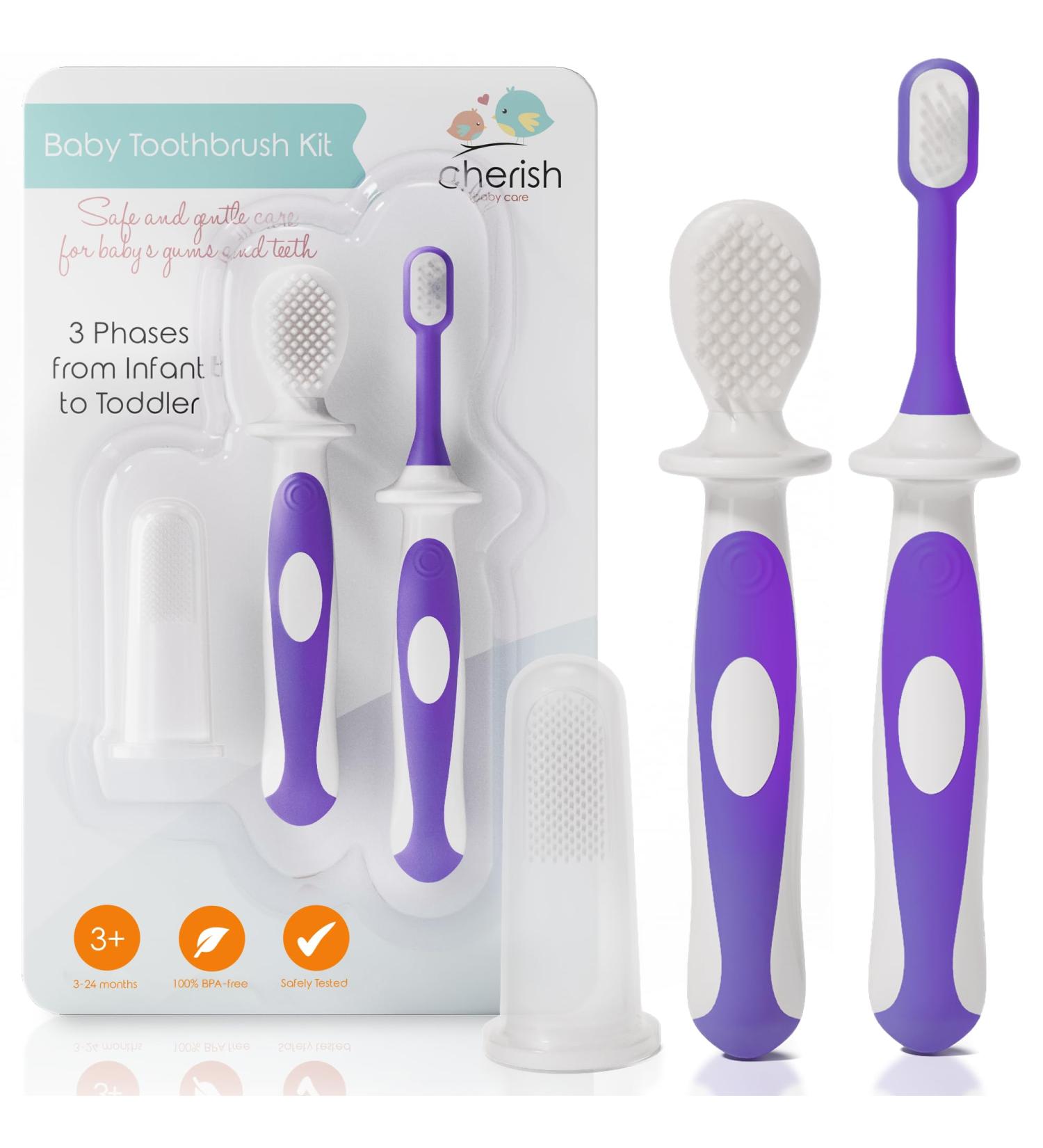 Cherish Baby Care Baby Toothbrush 0-2 Years - Safety-Tested & BPA-Free 3-Pack (Finger Toothbrush Baby Silicone Toothbrush Baby and Toddler Toothbrush) - Baby's First Toothbrush Kit (Purple) Purple Babies - Buy Online on GoSupps.com