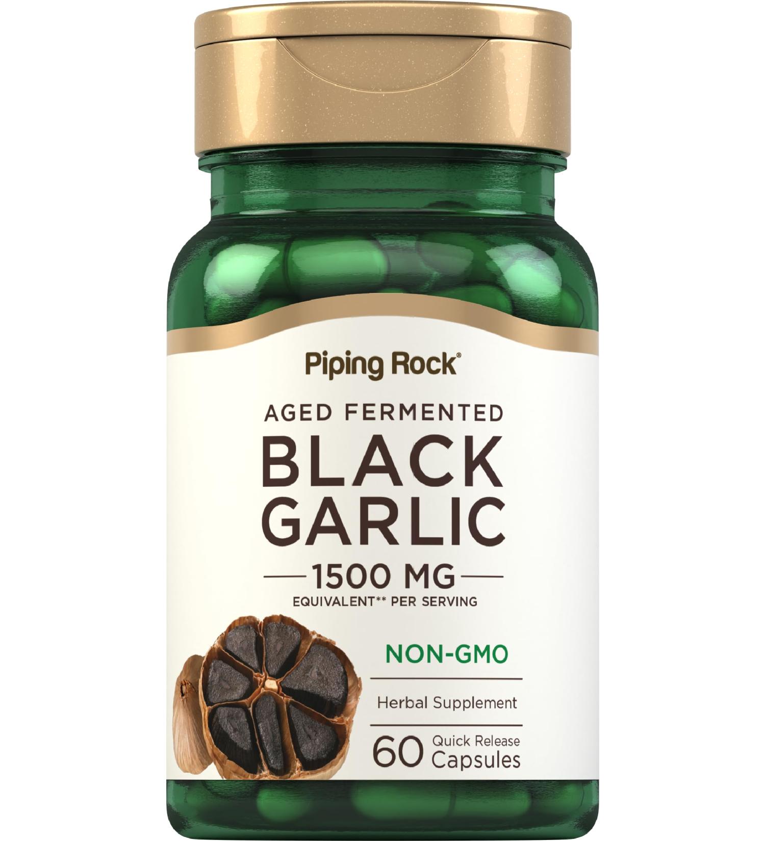 Piping Rock Black Garlic Capsules 1500mg | 60 Count | Aged and Fermented | Non-GMO Gluten Free - Buy Online on GoSupps.com