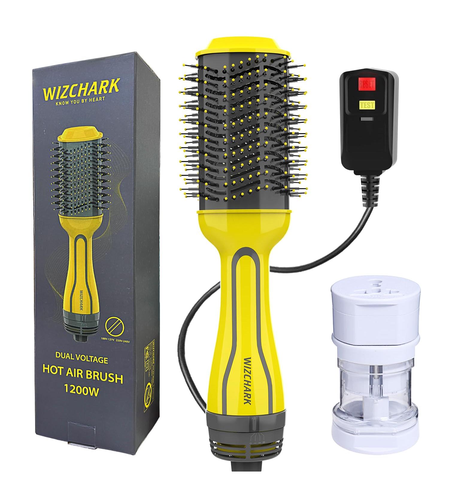 Buy Dual Voltage Hair Dryer Brush - Wizchark Hot Air Brush for European Travel | 110v-240v | Negative Ion Straightening & Curling - Buy Online on GoSupps.com