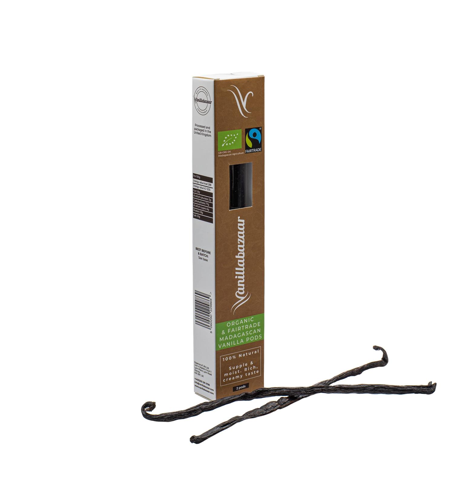 Vanillabazaar Sustainable Organic Fairtrade Grade A Bourbon Vanilla Pods - 2 Premium Beans in Resealable Tube for Chefs & Home Baking/Cooking - Buy Online on GoSupps.com