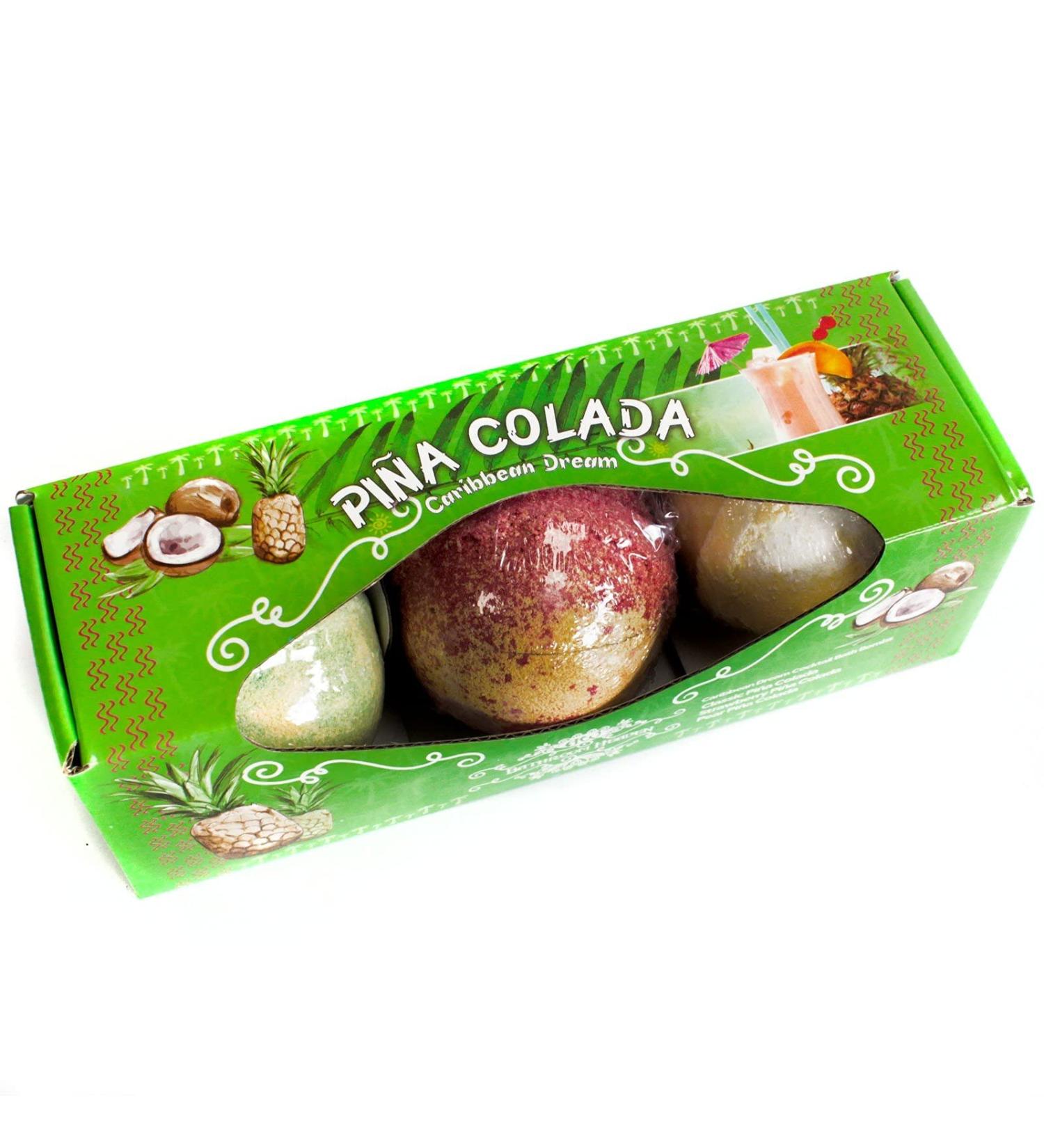Gift Set of 3 x 100g Pina Colada Scent Bath Bombs - Spa Relaxation & Hydration - Perfect for Christmas Cocktails - Buy Online on GoSupps.com