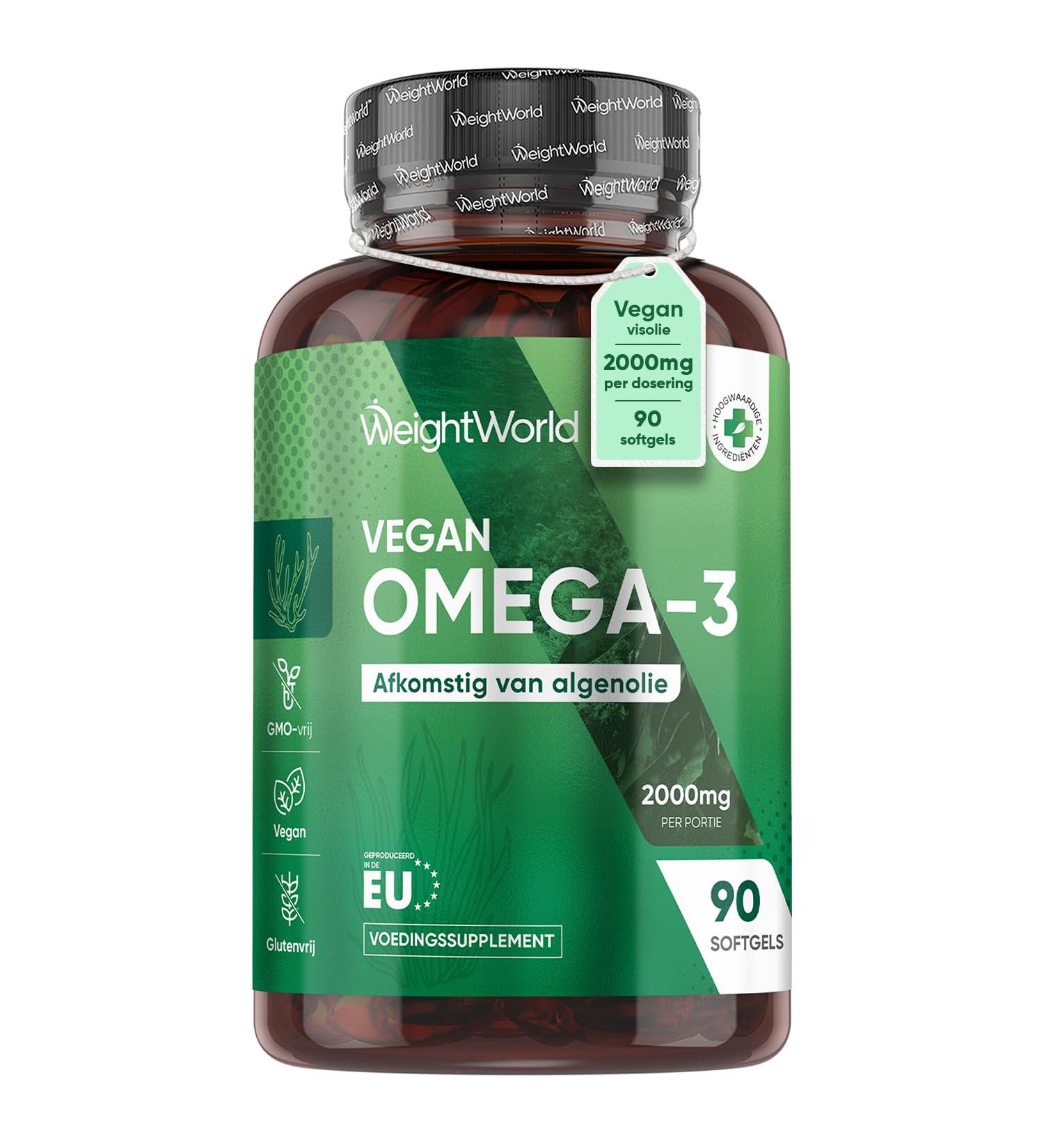 Vegan Omega 3 softgels from Algae Oil 2000 mg per serving with 600 mg DHA and 300 mg EPA 90 softgels for more than 1 month supply Plantbased Omega 3 supplement From WeightWorld - Buy Online on GoSupps.com