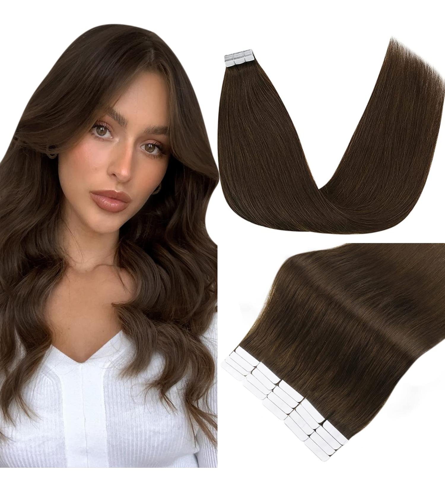 FSHINE Medium Brown Real Hair Tape Extensions - 30cm Remy Straight #4 - 20 Pieces Invisible Tape-in Extensions - Buy Online on GoSupps.com