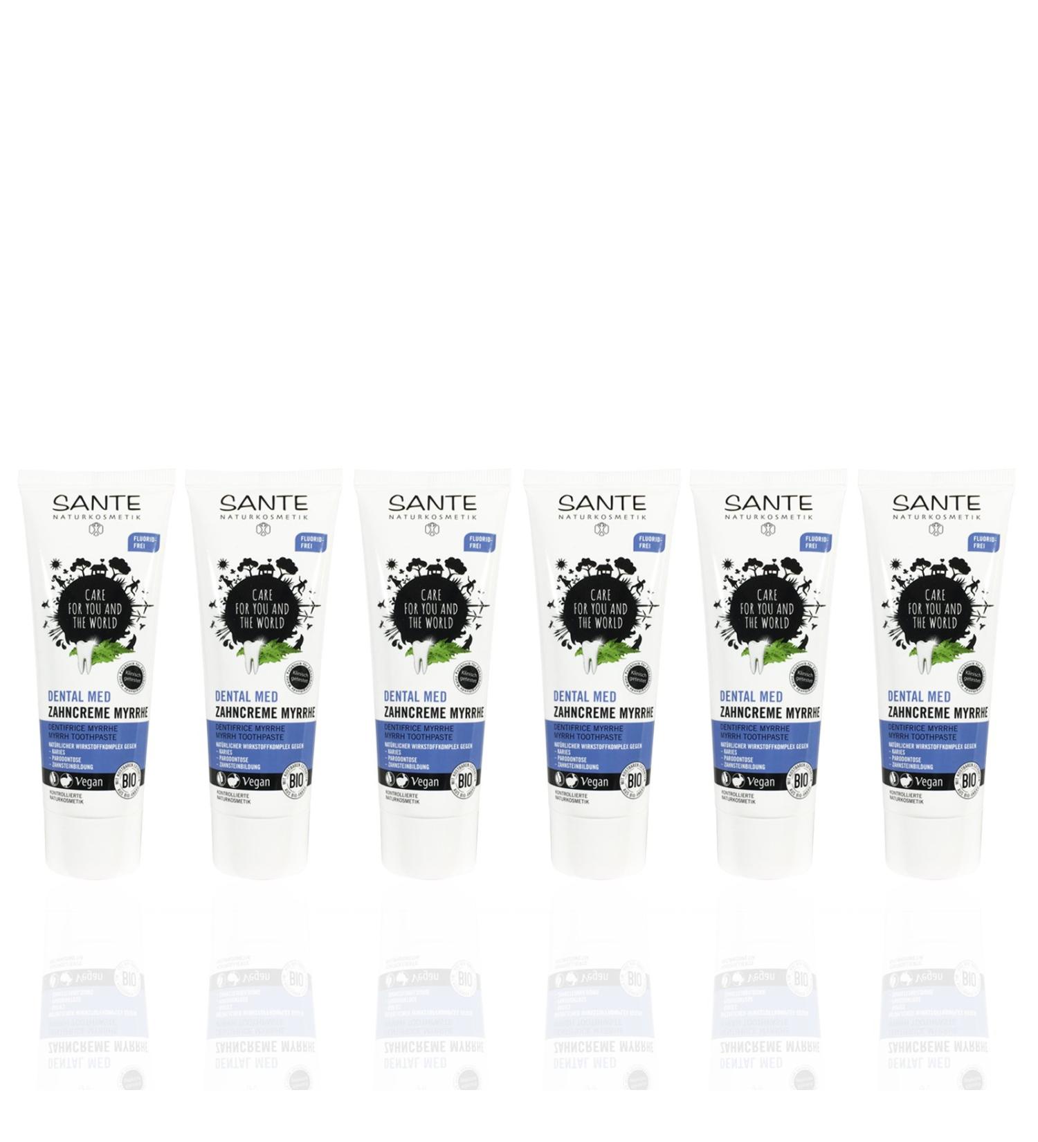Sante toothpaste myrrh (6 x 75 ml) pleasantly light taste of myrrh sage and green tea organic toothpaste vegan fluoride -free natural cosmetics