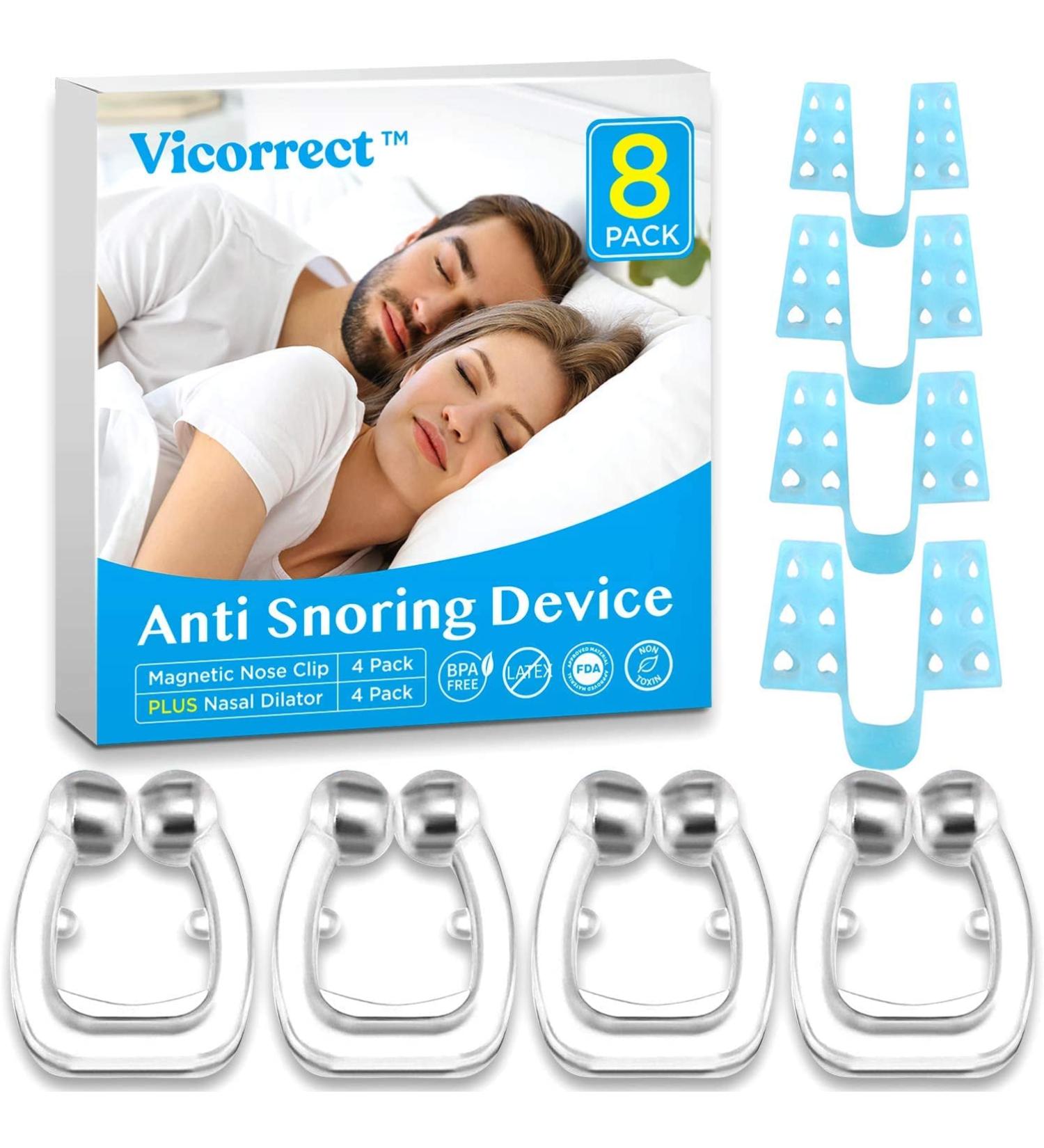 Vicorrect Anti Snoring Devices - 4 Magnetic Nose Clips with 4 Nasal Dilators - Snore Stopper for Deep Sleep - Buy Online on GoSupps.com