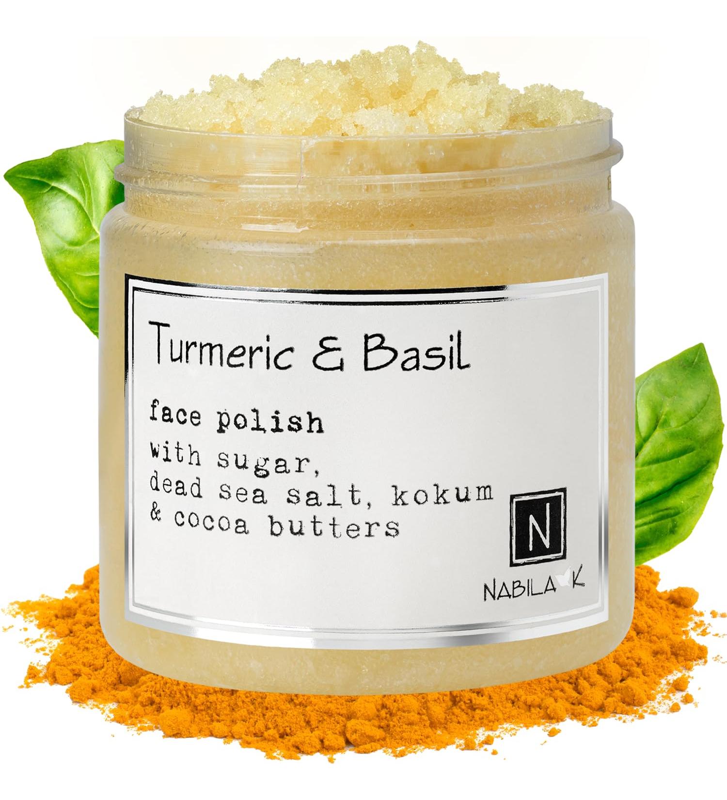 Turmeric & Basil Face Polish - Exfoliating Wash for Acne & Dry Skin - Gentle Vegan Moisturizer - 5 oz - Buy Online on GoSupps.com