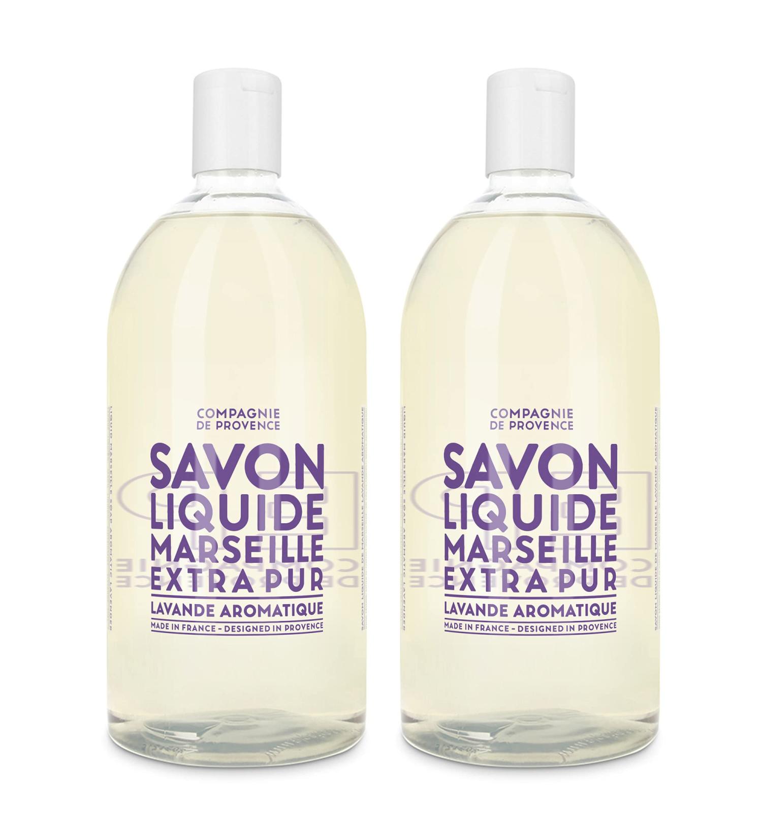 Compagnie de Provence Savon de Marseille Extra Pure Liquid Soap - Aromatic Lavender - Bulk 67.6 Fl Oz Plastic Bottle Refill Aromatic Lavender 67.6 Fl Oz (Pack of 2)