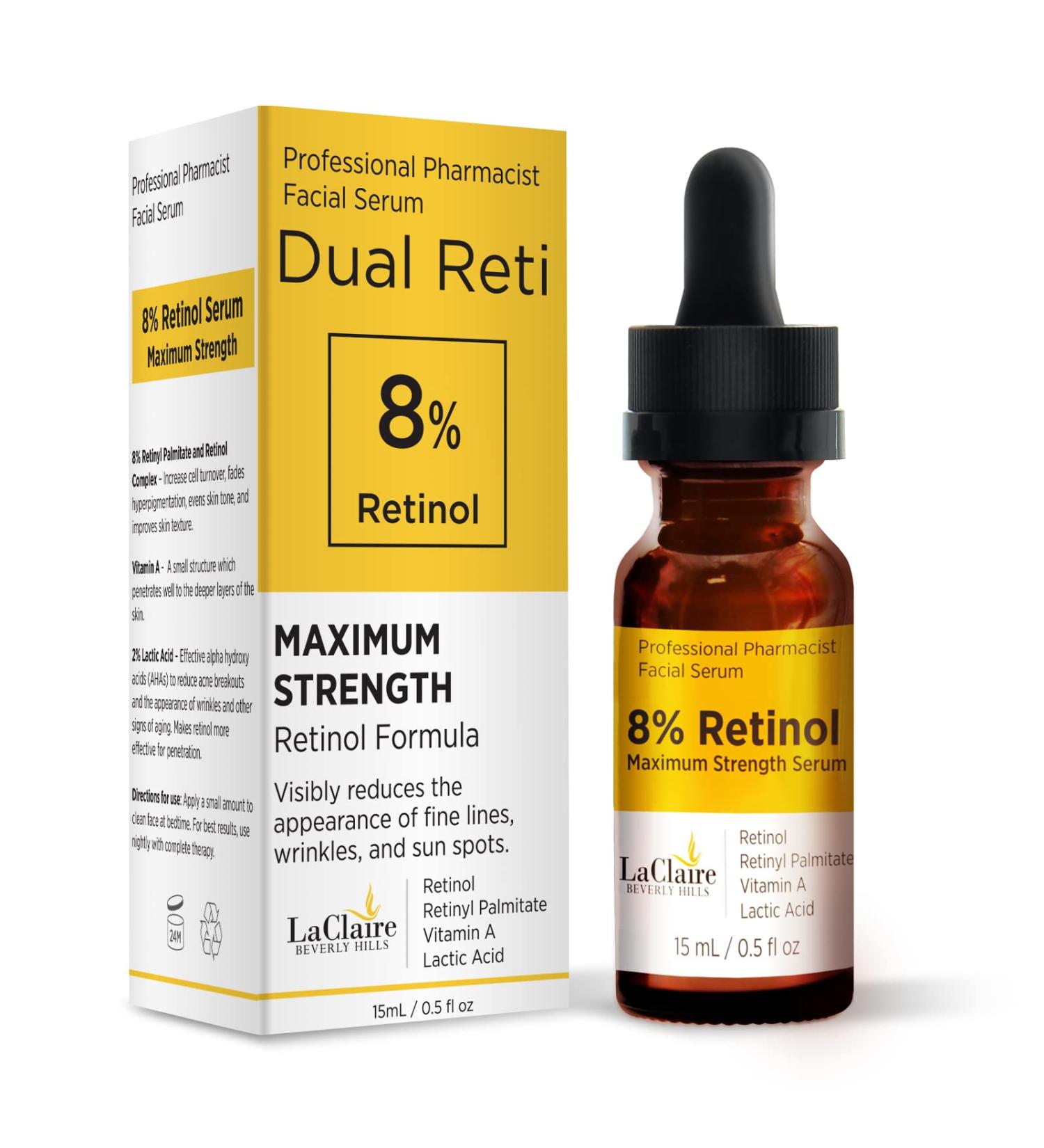 LaClaire Retinol Complex Face Serum 15ml - Anti-Aging & Brightening Neck/Facial Serum with Lactic Acid, Vitamin A & Retinyl Palmitate - Firm, Smooth & Nourish Skin - Anti Wrinkle Formula (Pack of 1) - Buy Online on GoSupps.com