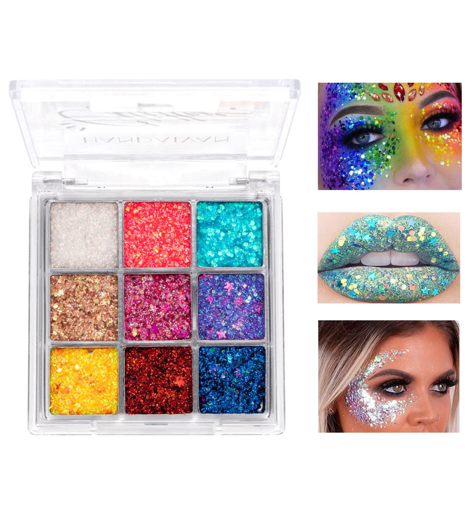 9 Colors Bright Glitter Eyeshadow Palette - Long Lasting & Waterproof Shimmer for Eyes, Lips, Face - NICEFACE (Set 02) - Buy Online on GoSupps.com