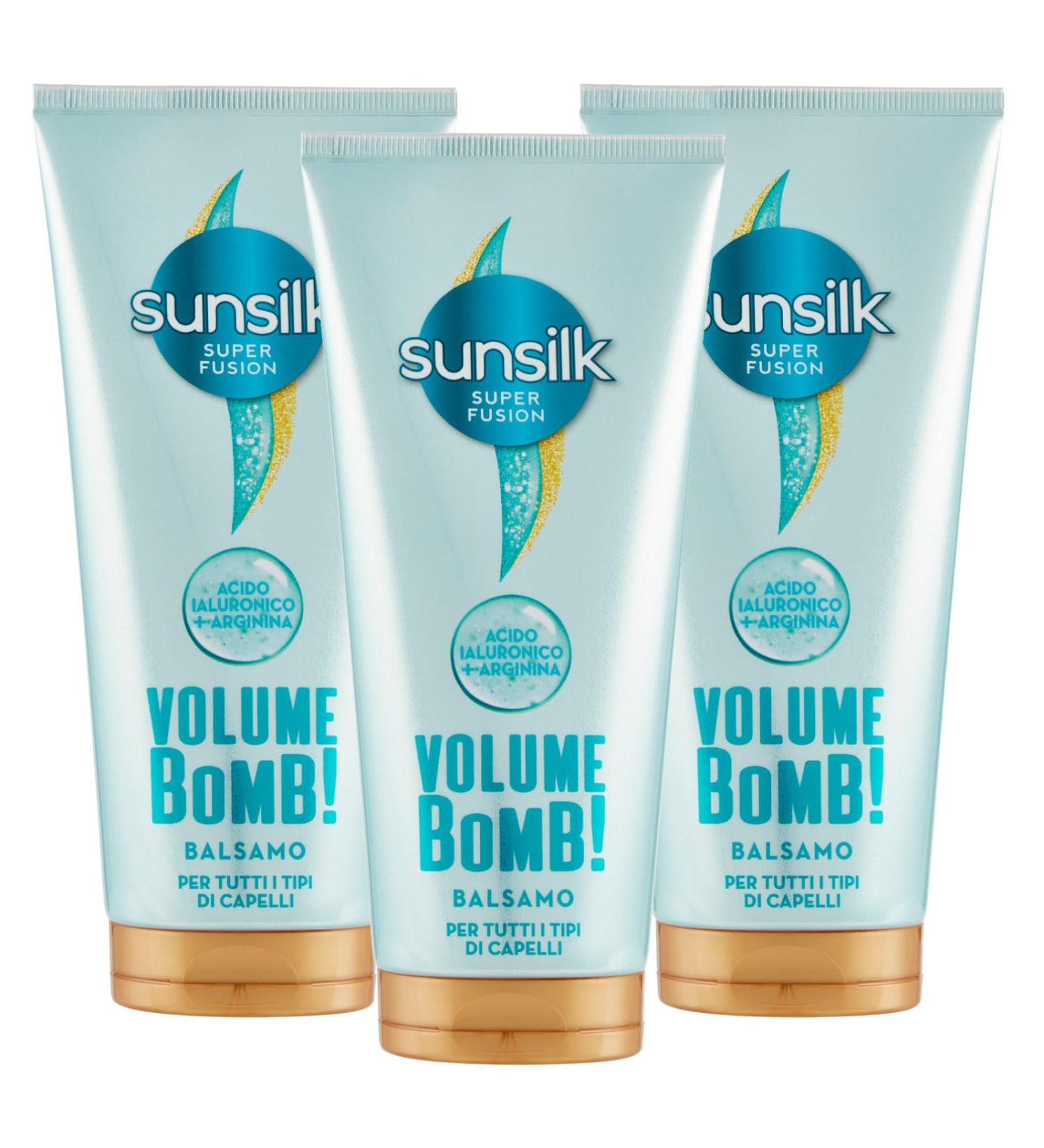  Sunsilk Sunsilk Volume Bomb Balm for All Hair Types Super Fusion Formula 24h with Hyaluronic Acid and Arginine Nourishing Action Moisturizing Volumizing Illuminating - 3 Bottles of 180ml - Buy Online on GoSupps.com